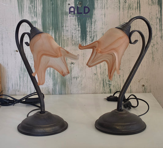 Coppia lumetti in ferro battuto per camera da letto lampade da tavolo lumi e14