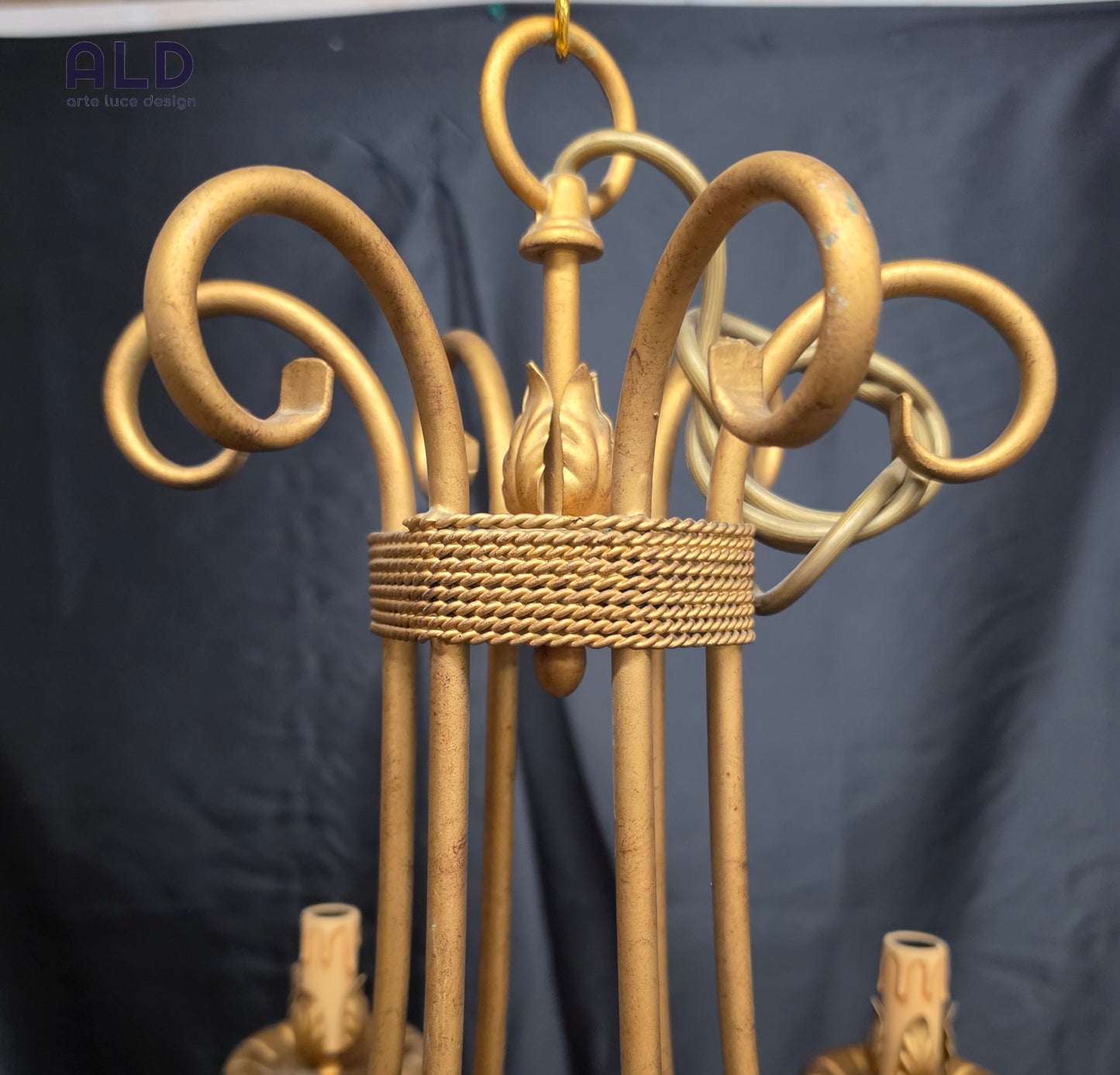Lampadario classico in ferro battuto oro pendel in vetro sospensione a 5 luci
