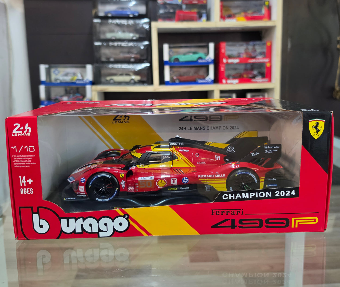 modellino auto scala 1/18 Ferrari 499p champion 2024 n50 modellini della bburago