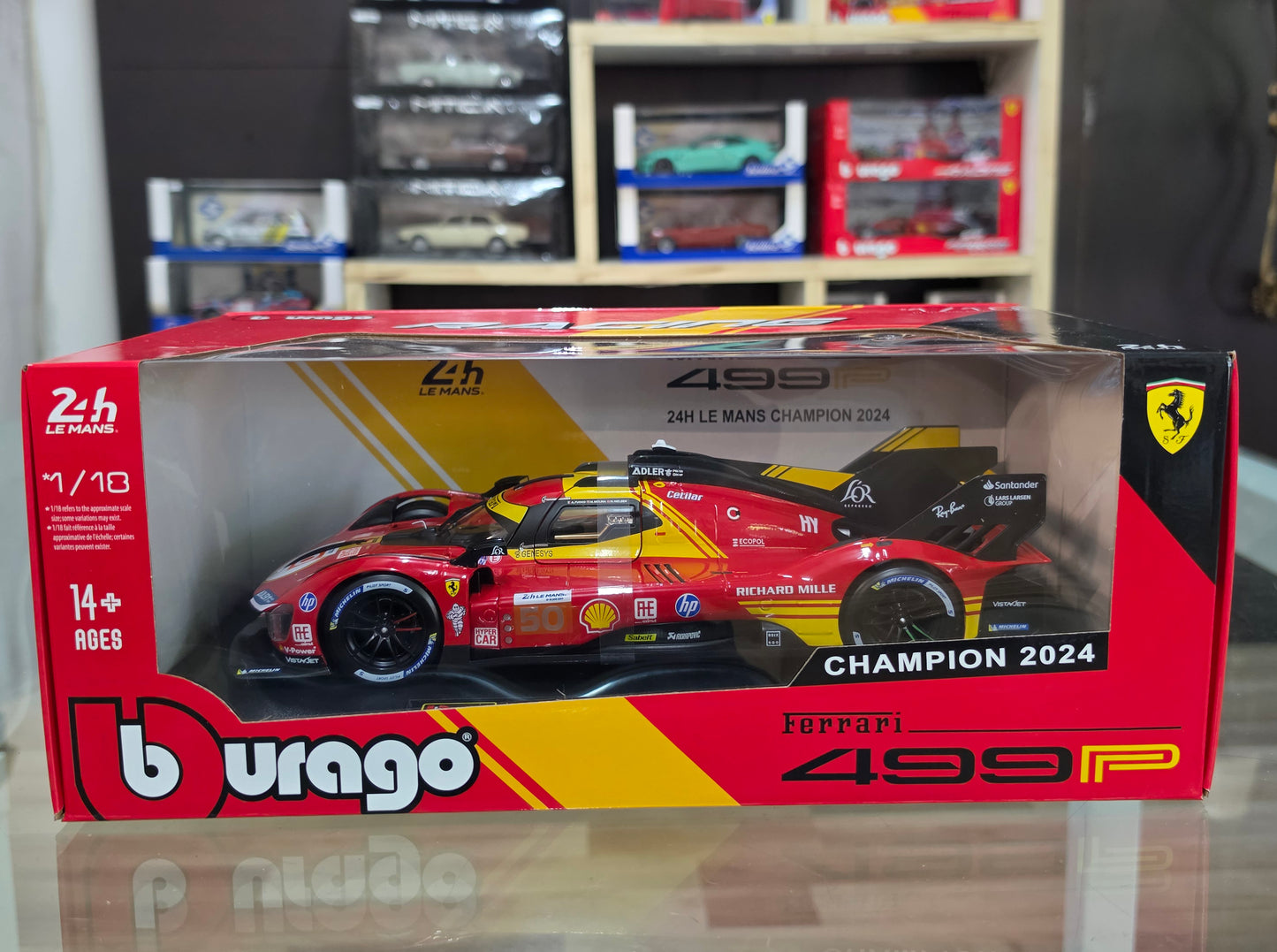 modellino auto scala 1/18 Ferrari 499p champion 2024 n50 modellini della bburago