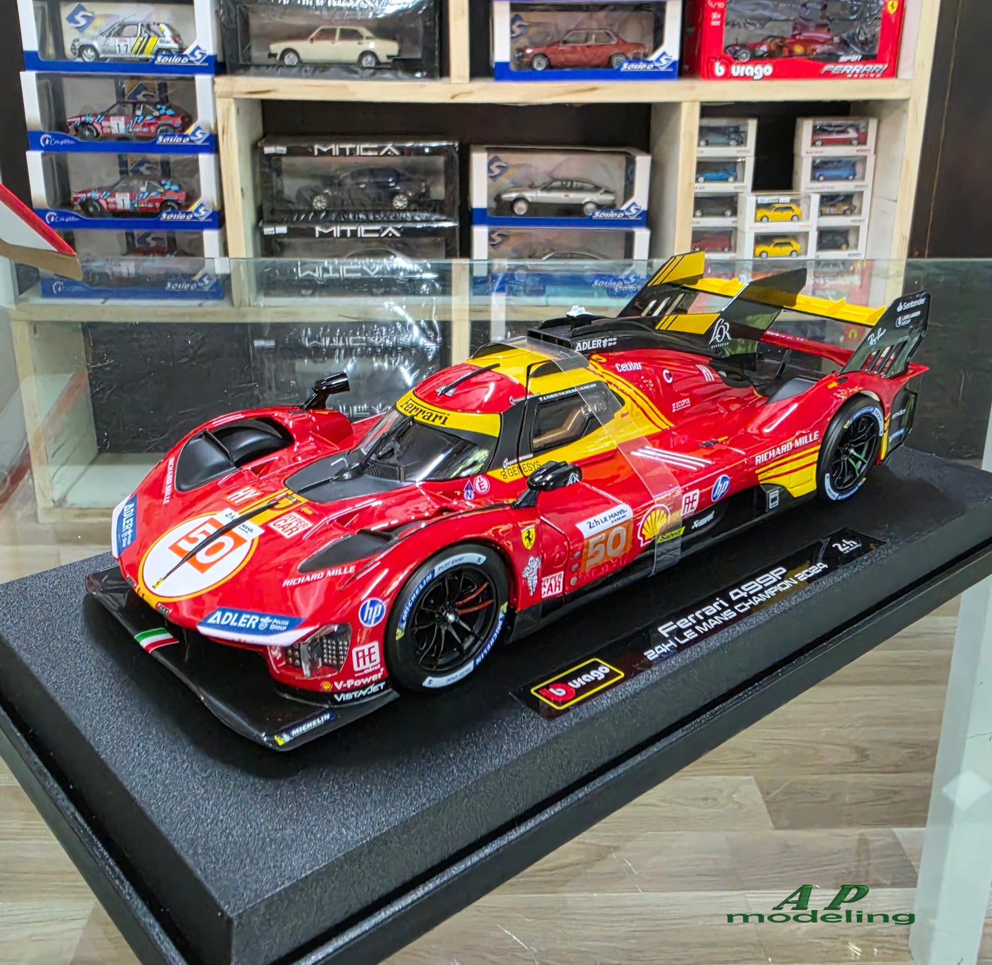 modellino auto scala 1/18 Ferrari 499p champion 2024 n50 modellini della bburago