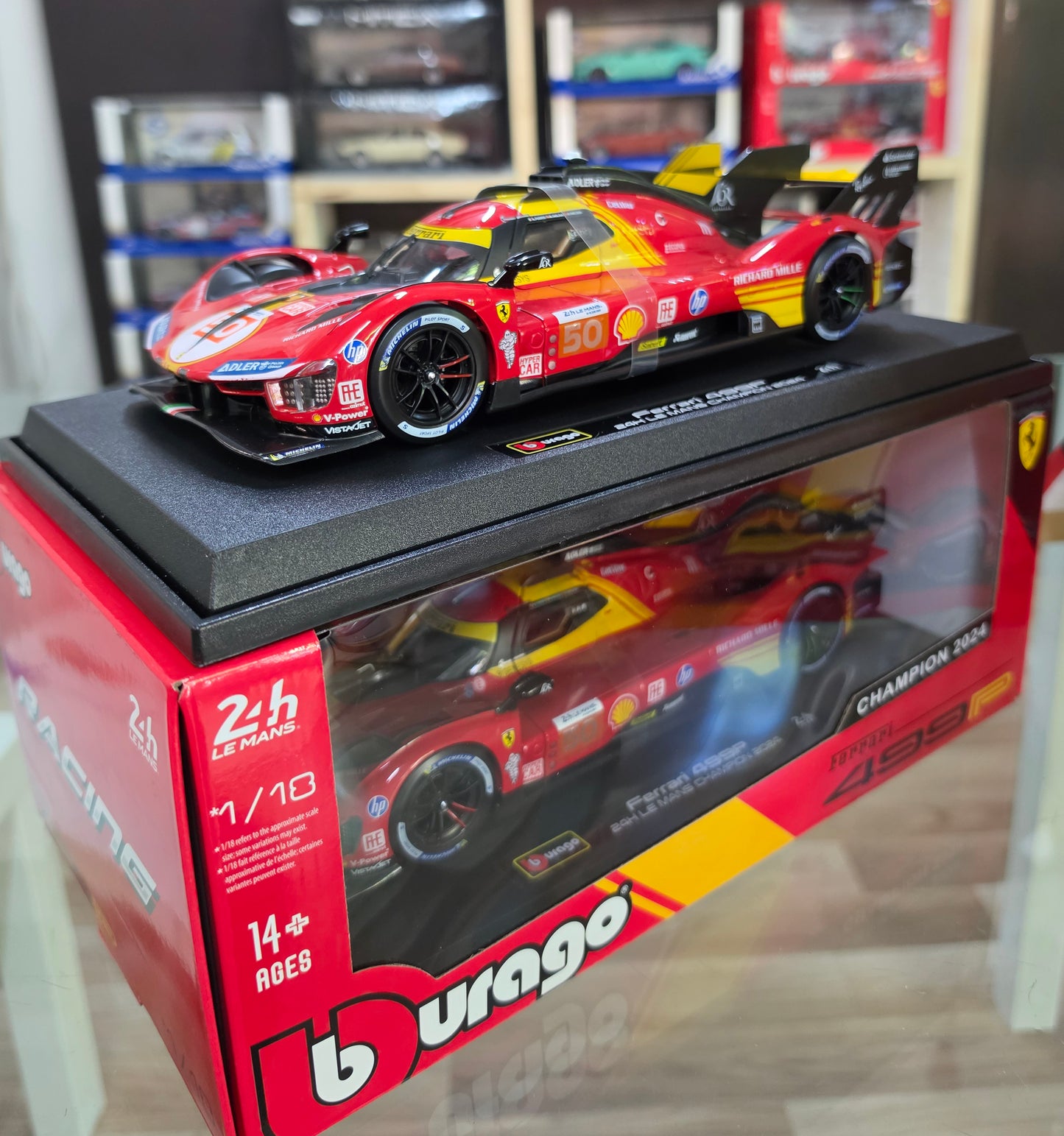 modellino auto scala 1/18 Ferrari 499p champion 2024 n50 modellini della bburago
