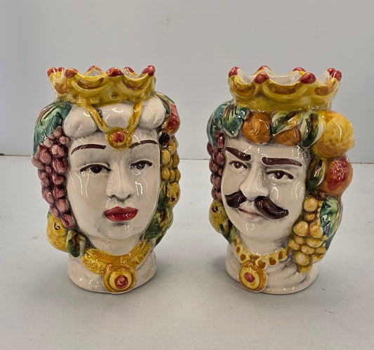 coppia di teste di moro in ceramica di caltagirone vasi soprammobili cm 13