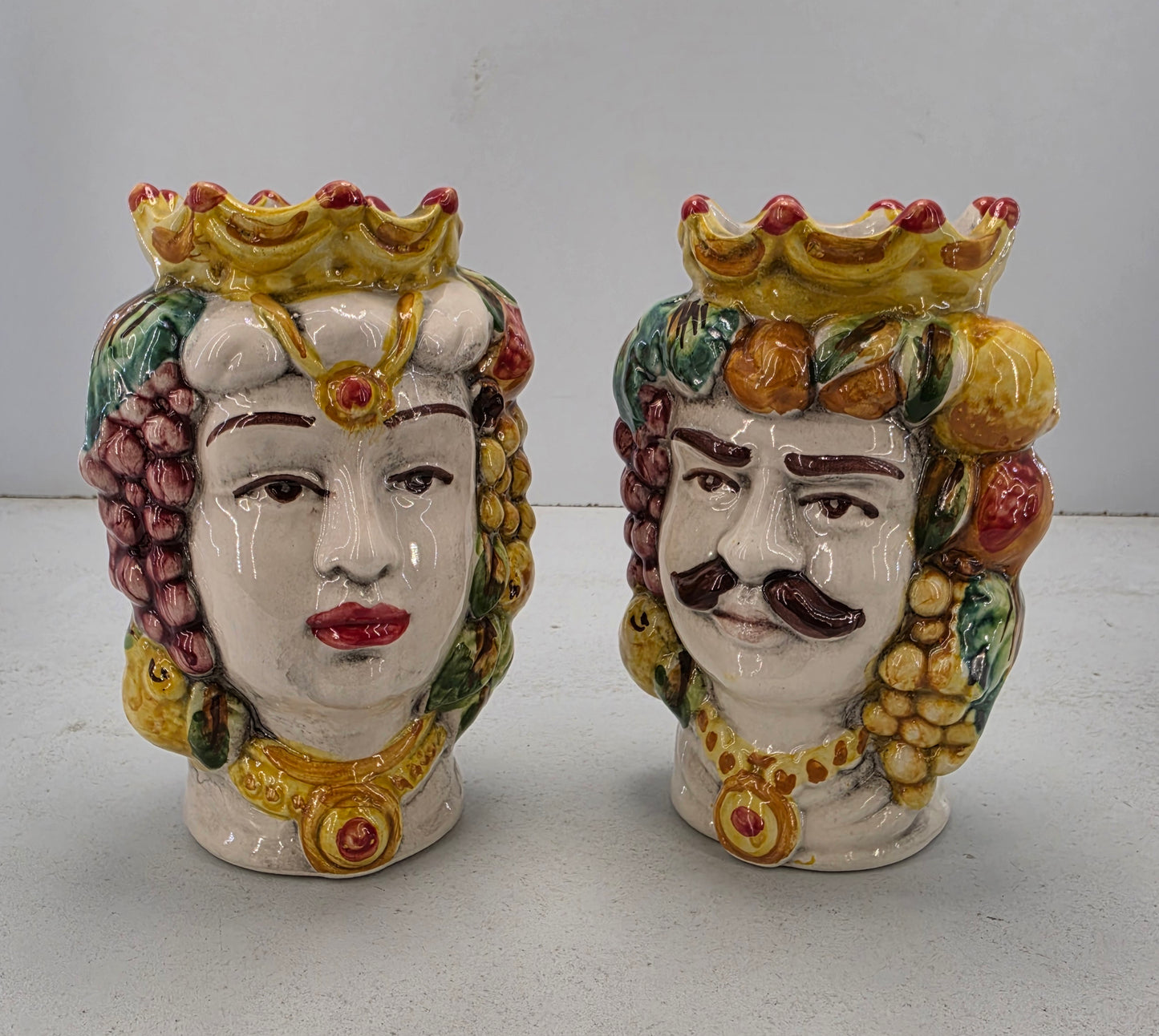 coppia di teste di moro in ceramica di caltagirone vasi soprammobili cm 13