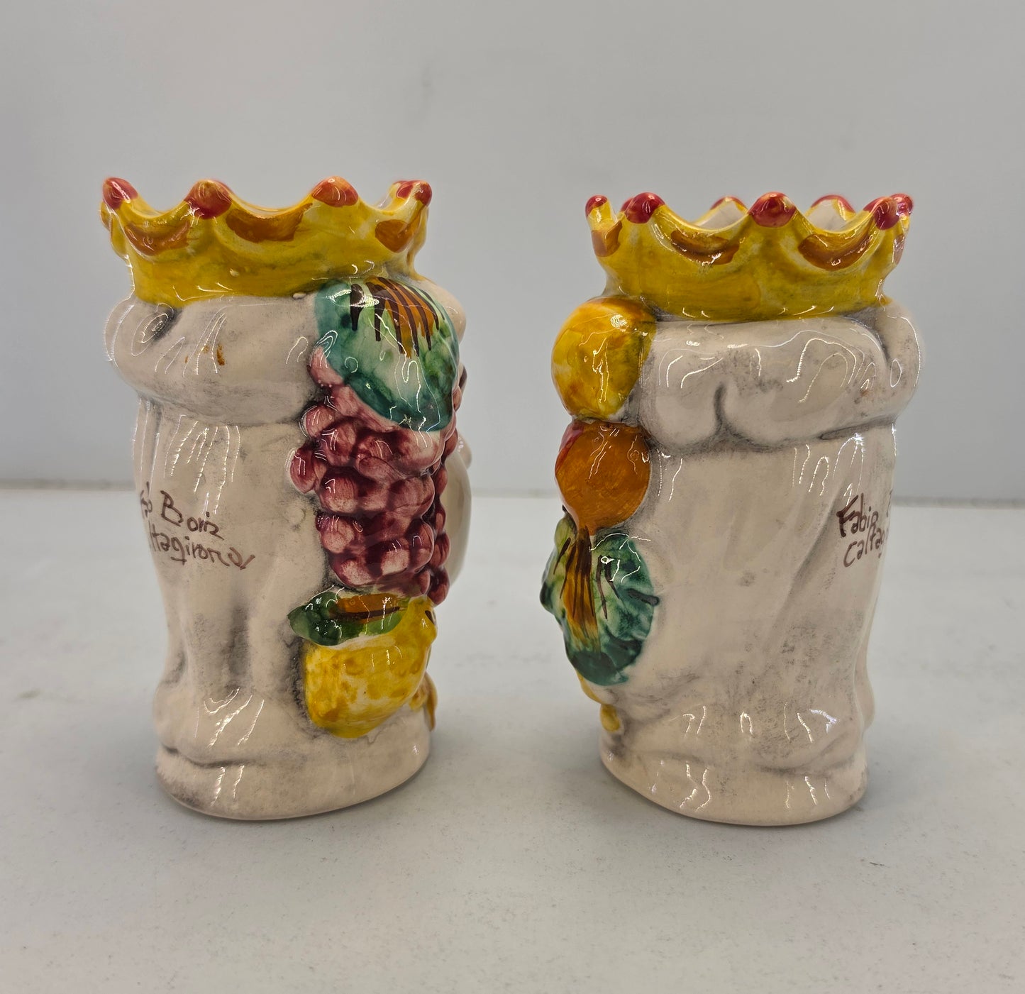 coppia di teste di moro in ceramica di caltagirone vasi soprammobili cm 18