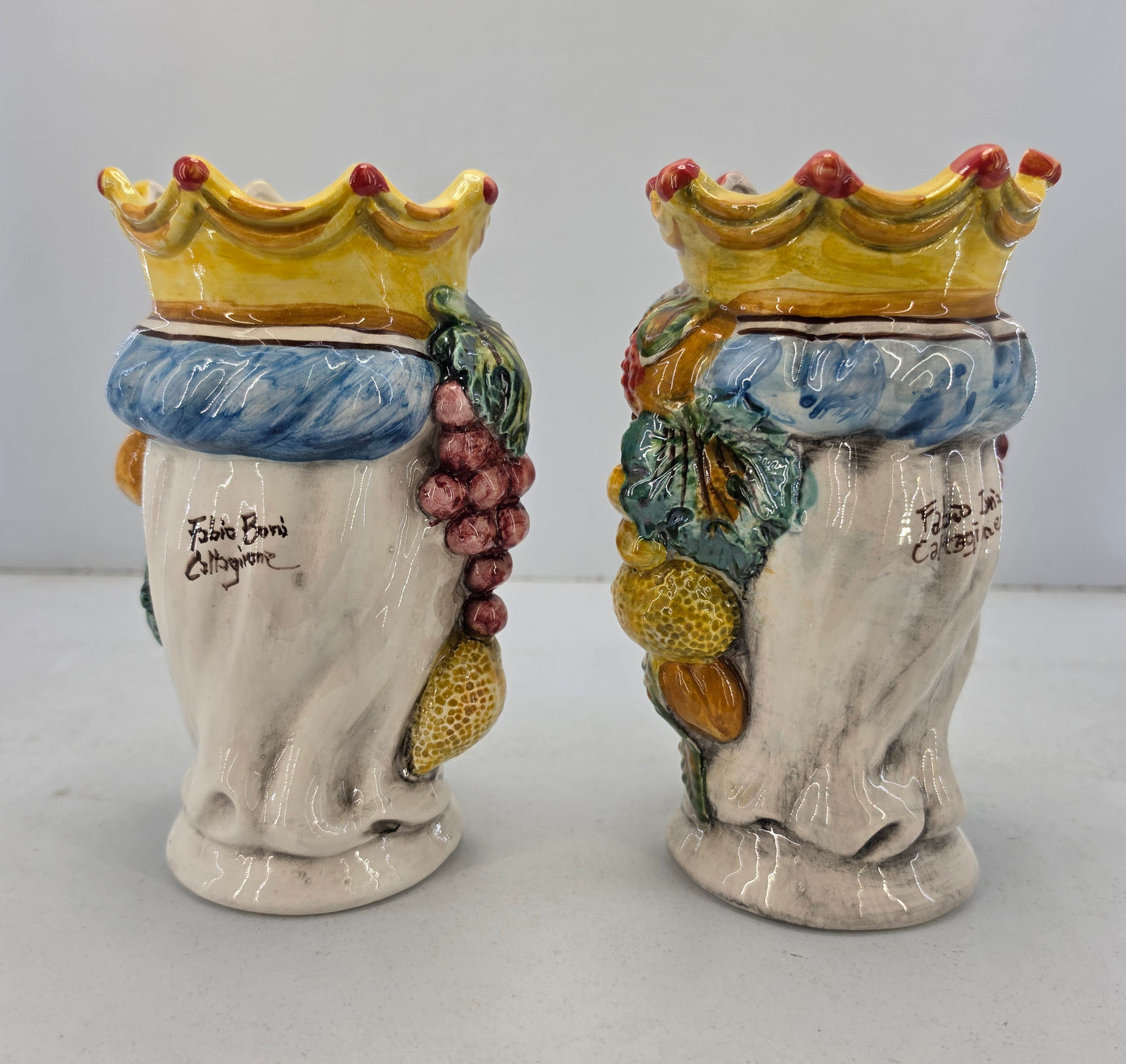 coppia di teste di moro in ceramica di caltagirone vasi soprammobili cm 13