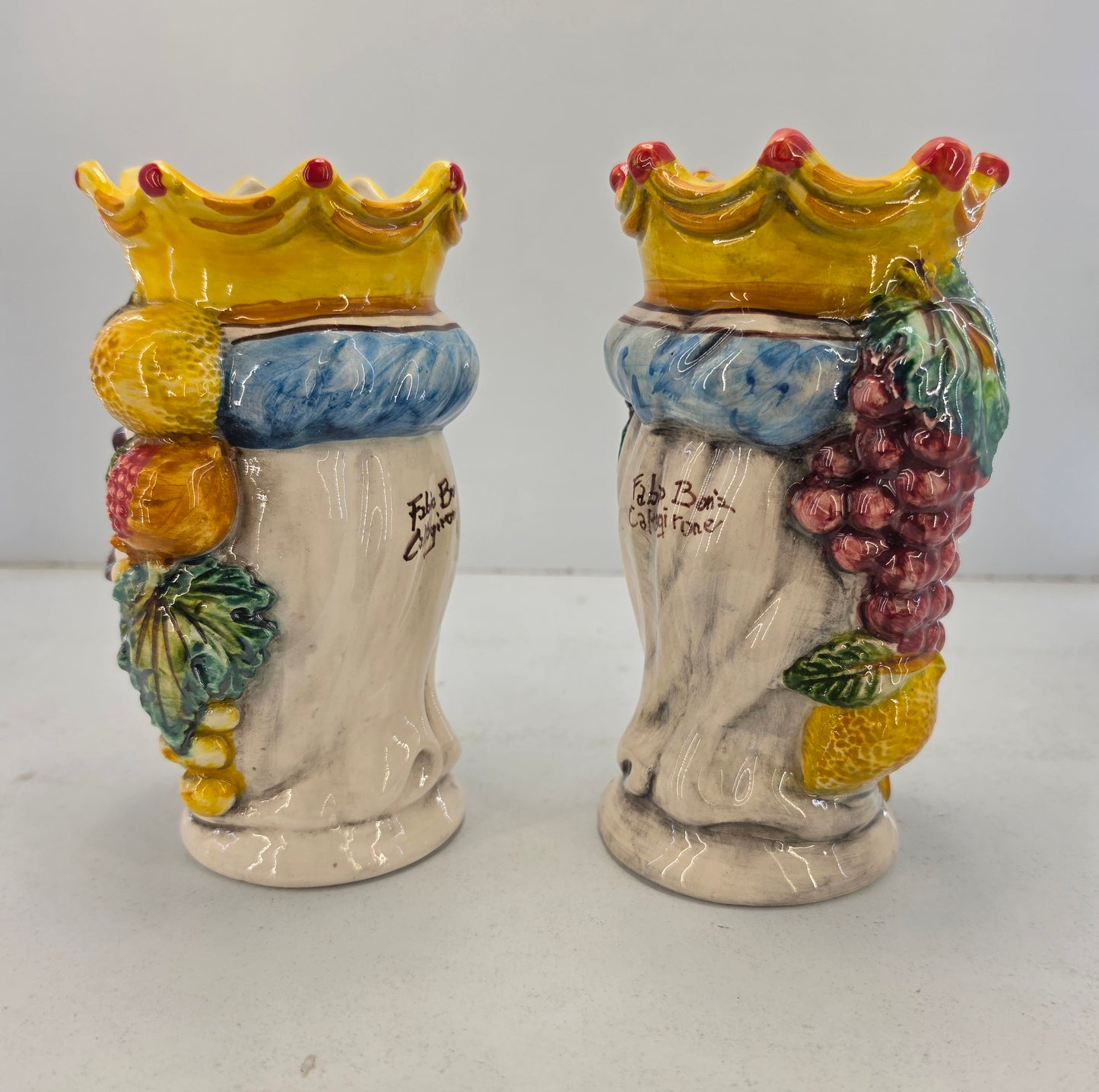 coppia di teste di moro in ceramica di caltagirone vasi soprammobili cm 13