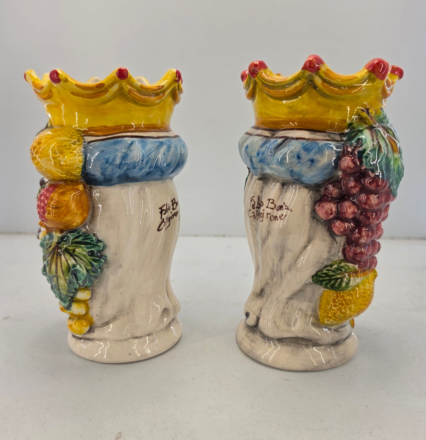 coppia di teste di moro in ceramica di caltagirone vasi soprammobili cm 13