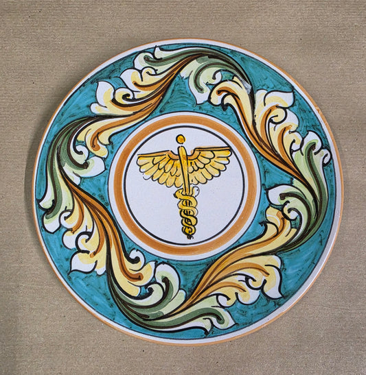 Piatto in ceramica di Caltagirone decorazione murale da appendere da appoggio logo farmacia