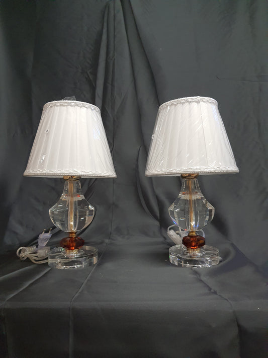 Coppia Lampade da tavolo in cristallo trasparente  ambra lumetti camera da letto