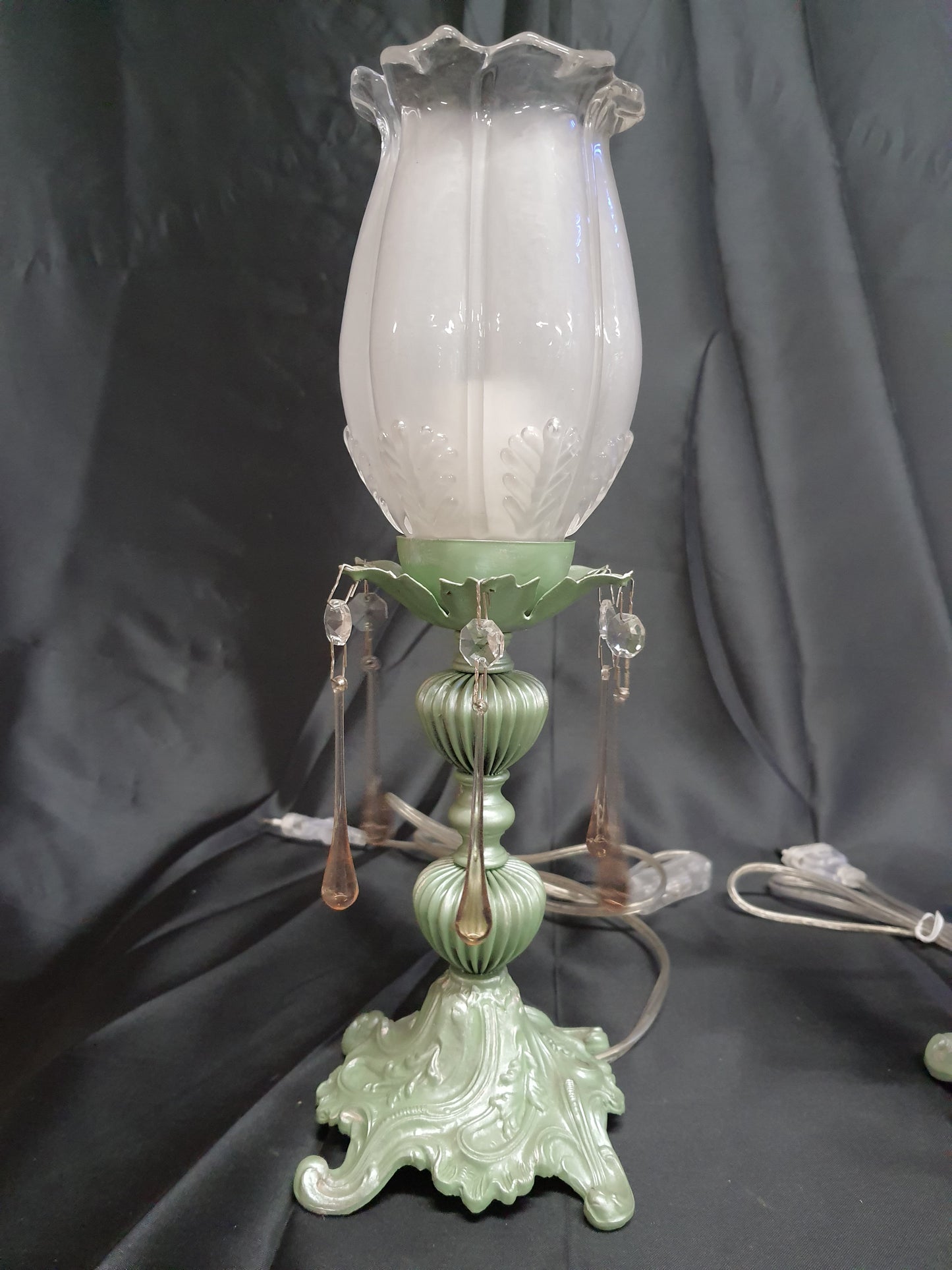 Coppia lumetti vetro e ottone lampade da comodino verde salvia x camera da letto