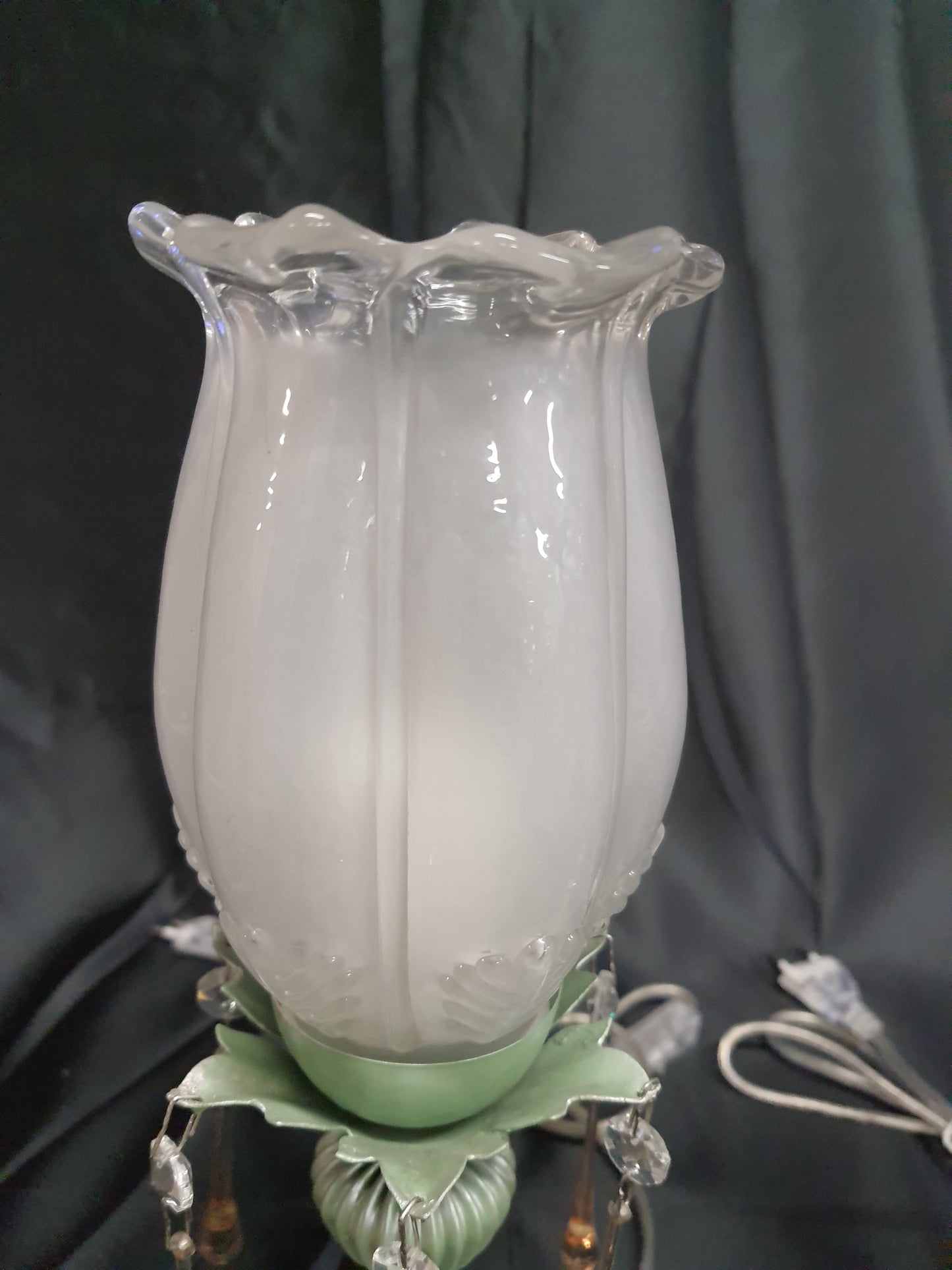 Coppia lumetti vetro e ottone lampade da comodino verde salvia x camera da letto