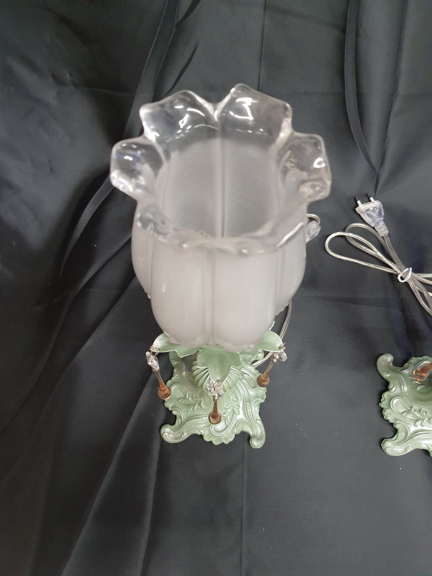 Coppia lumetti vetro e ottone lampade da comodino verde salvia x camera da letto