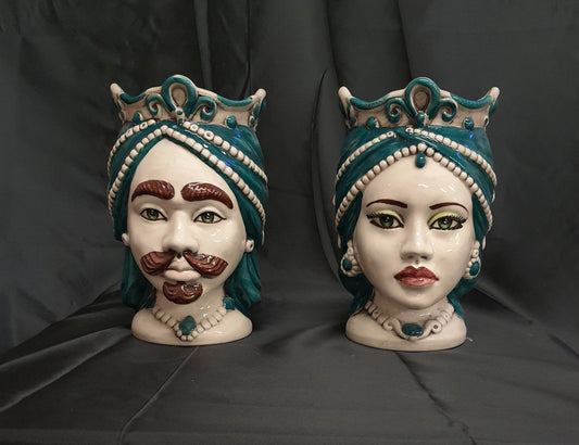 Teste di moro in ceramica di Caltagirone coppia soprammobili moderni altezza 26cm