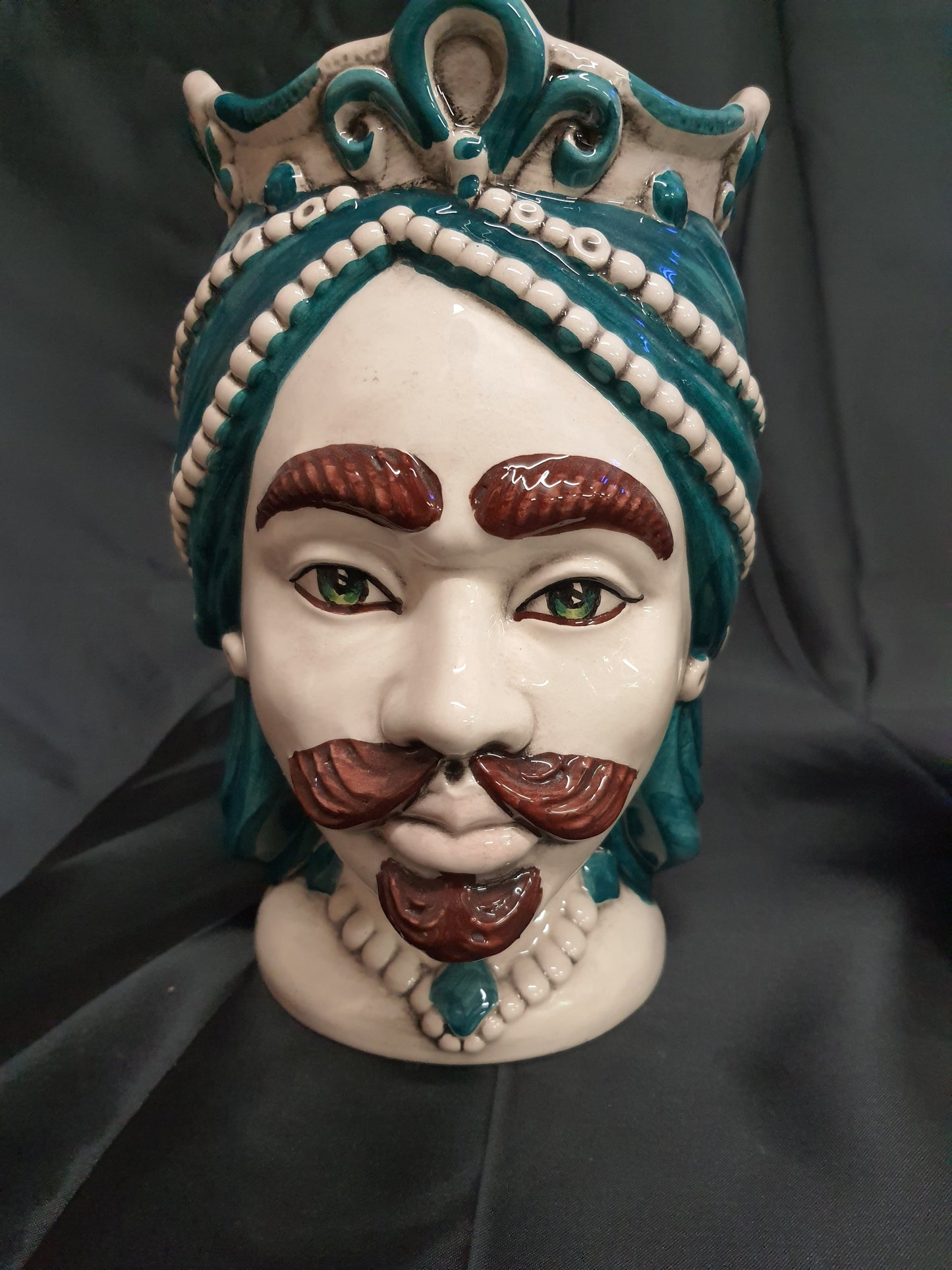 Teste di moro in ceramica di Caltagirone coppia soprammobili moderni altezza 26cm