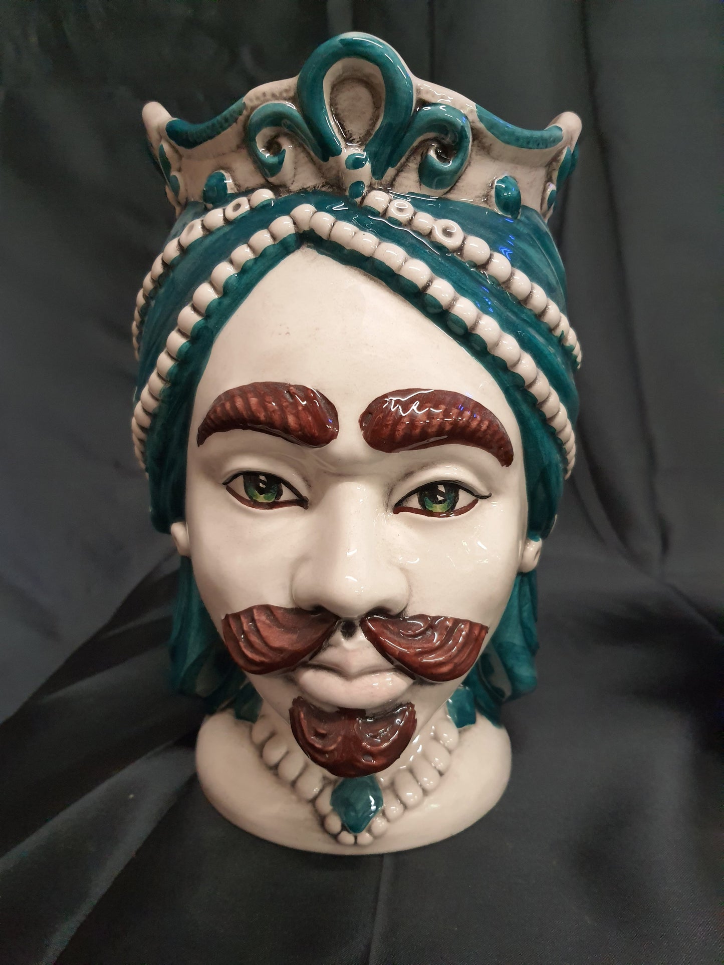 Teste di moro in ceramica di Caltagirone coppia soprammobili moderni altezza 26cm