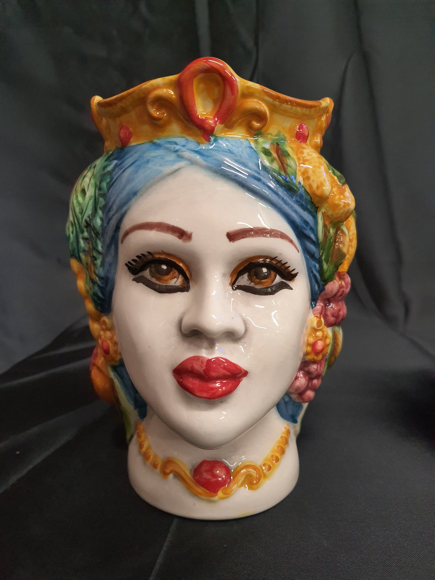 Teste di moro in ceramica di Caltagirone coppia soprammobili da cucina altezza 18cm