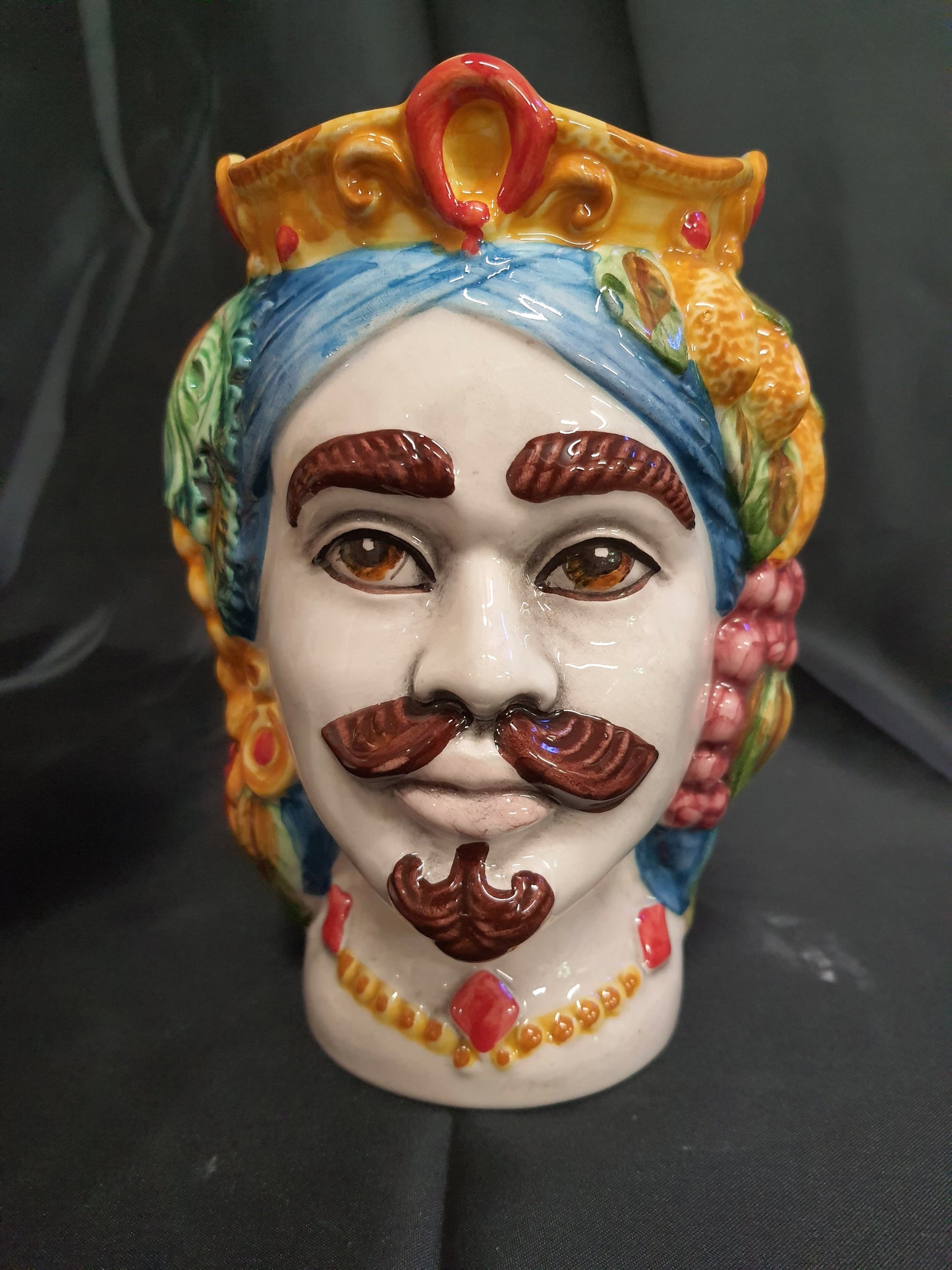 Teste di moro in ceramica di Caltagirone coppia soprammobili da cucina altezza 18cm