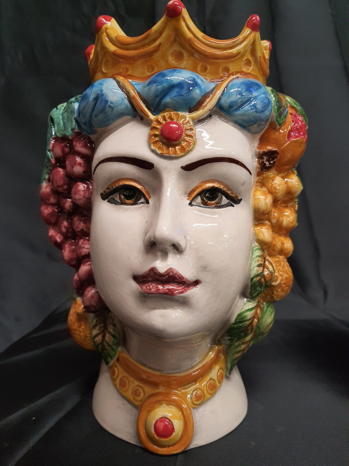 Coppia teste di moro in ceramica di Caltagirone soprammobili da cucina alt. 25cm