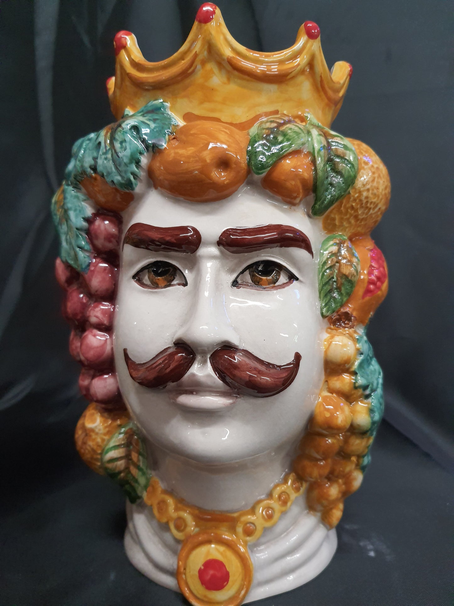Coppia teste di moro in ceramica di Caltagirone soprammobili da cucina alt. 25cm