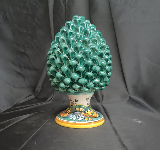 Pigna in Ceramica di Caltagirone soprammobile portafortuna verde lucido alt 31cm