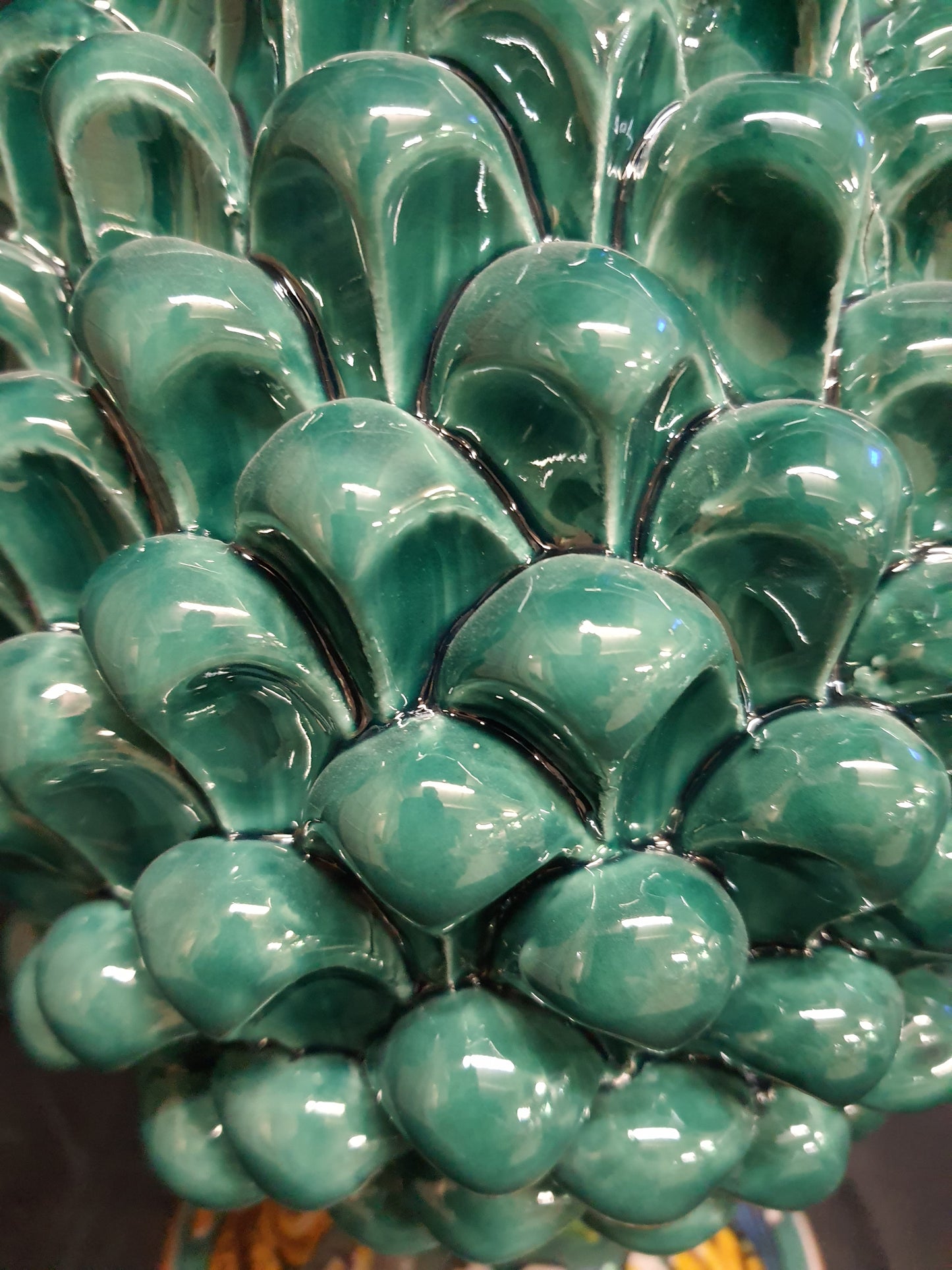 Pigna in Ceramica di Caltagirone soprammobile portafortuna verde lucido alt 31cm