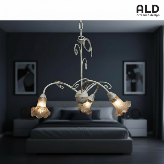 Lampadario shabby  in ferro battuto per cameretta ingresso corridoio 3 luci e14