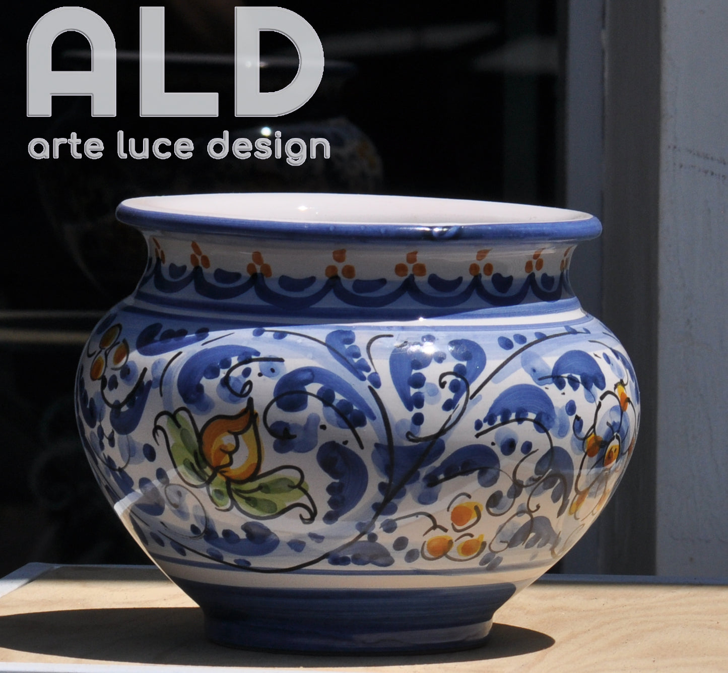 Vaso cachepot in ceramica di Caltagirone caspò fiori artigianale dipinto a mano