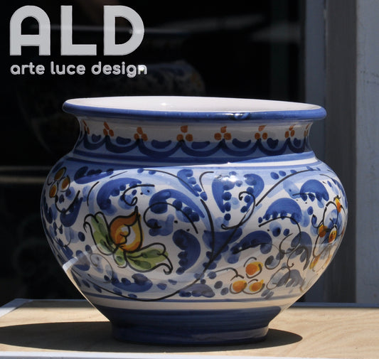 Vaso cachepot in ceramica di Caltagirone caspò fiori artigianale dipinto a mano