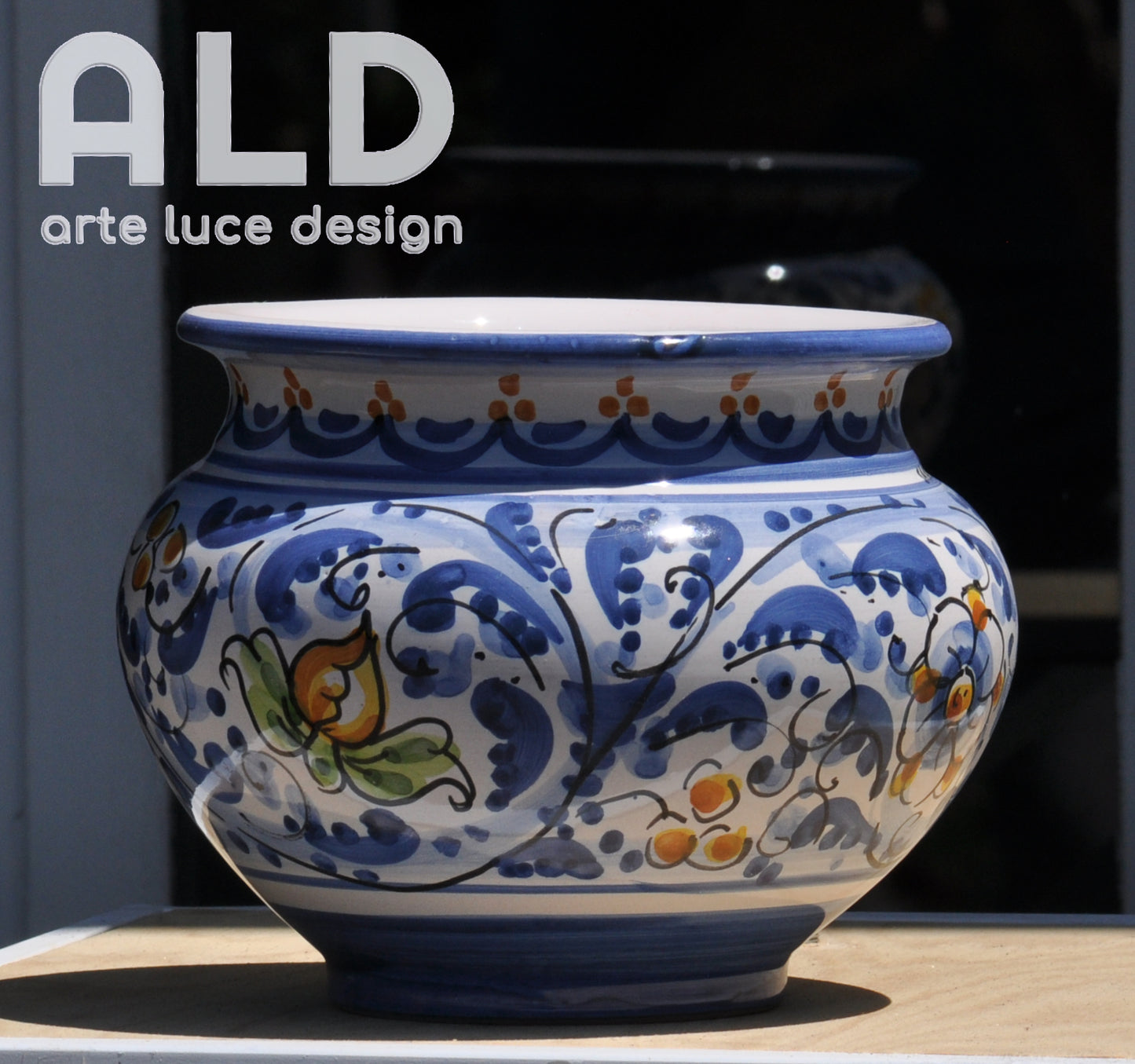 Vaso cachepot in ceramica di Caltagirone caspò fiori artigianale dipinto a mano