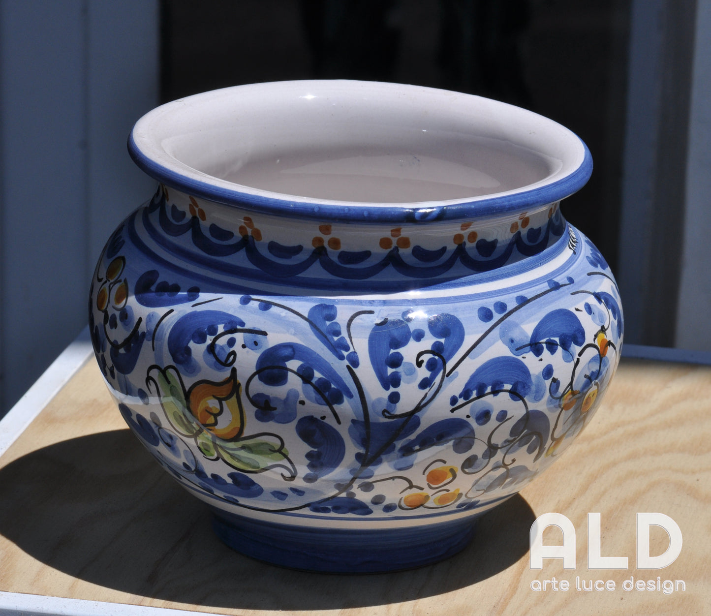 Vaso cachepot in ceramica di Caltagirone caspò fiori artigianale dipinto a mano