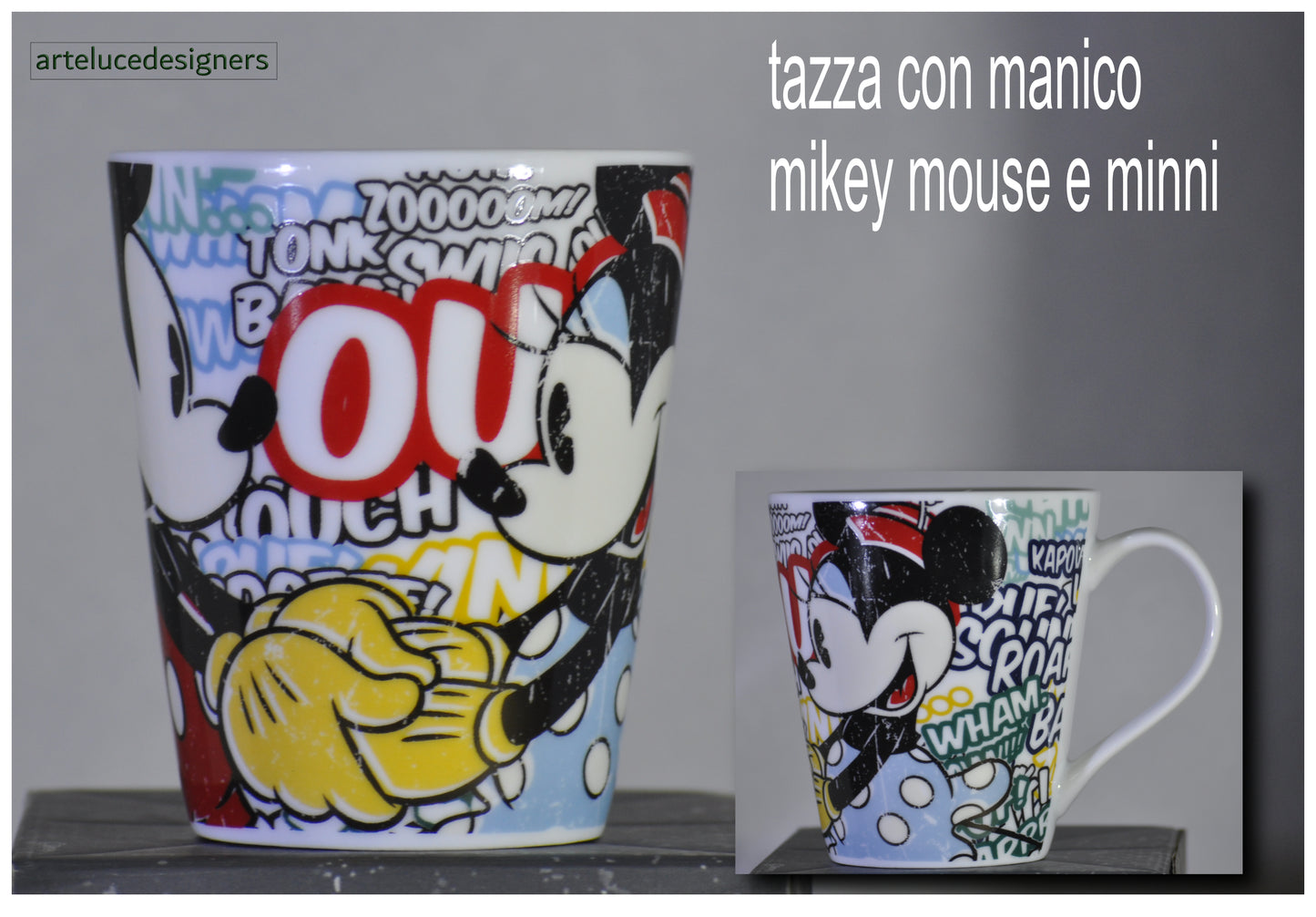 Tazza colazione grande Walt Disney Topolino Minnie in ceramica latte cappuccino