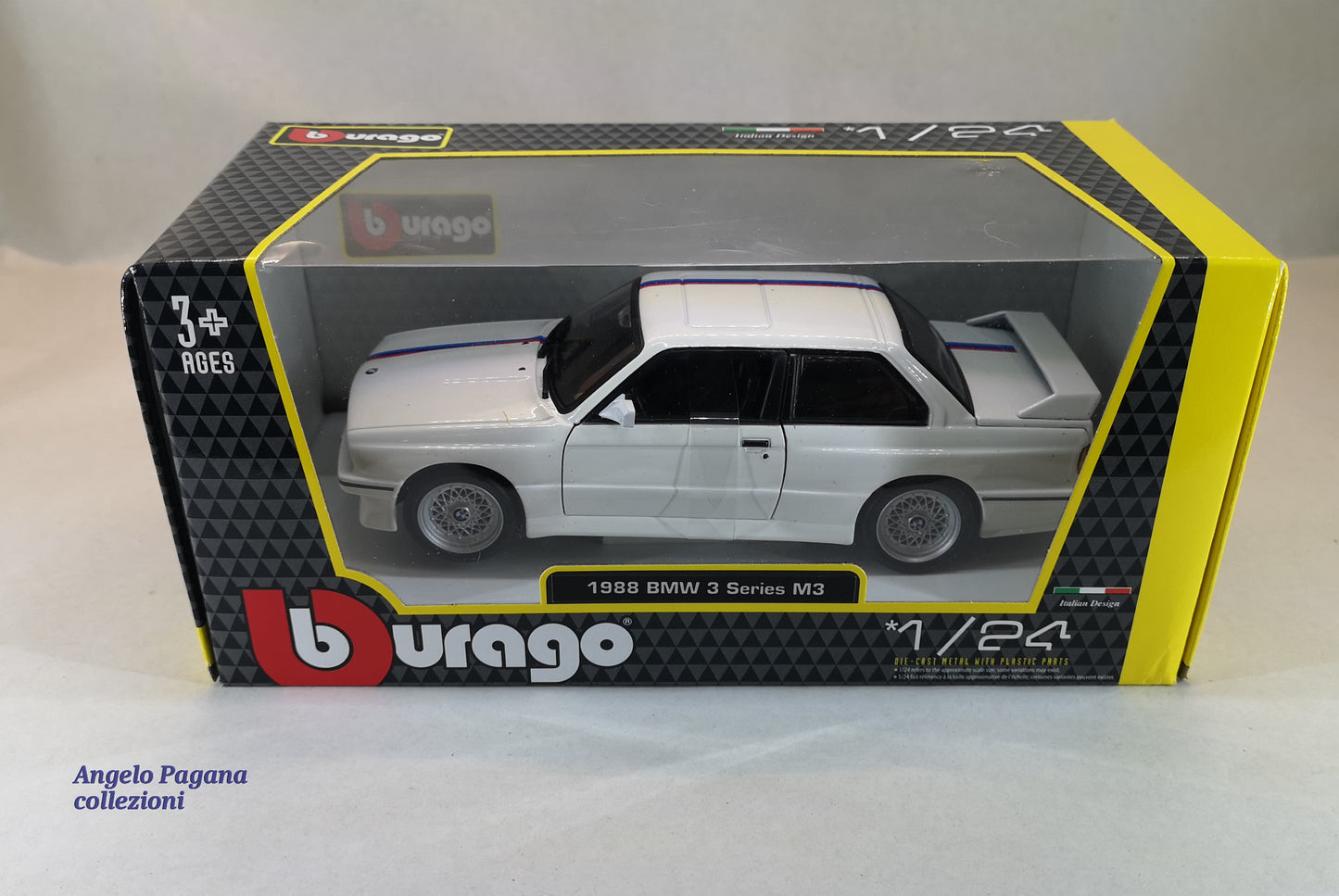 modellini auto vintage 1.24 modellino BMW M3 serie 3 e30 del 1988 bianco burago