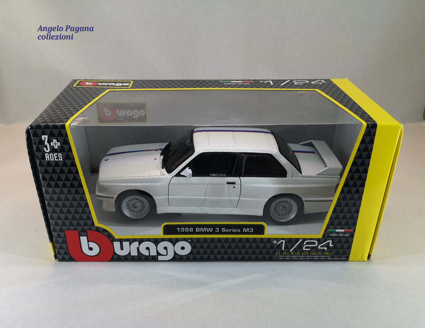 modellini auto vintage 1.24 modellino BMW M3 serie 3 e30 del 1988 bianco burago