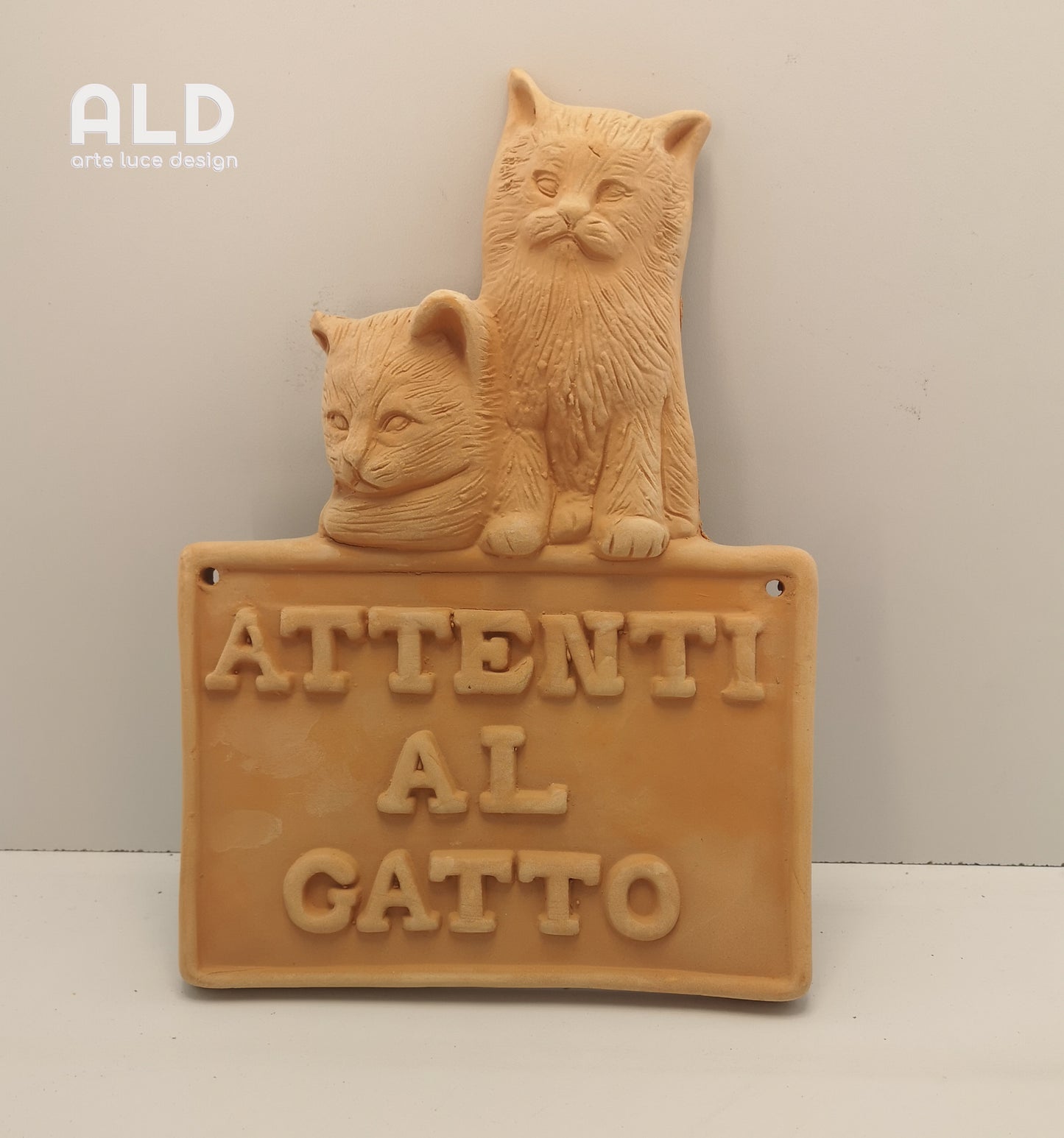 ATTENTI AL GATTO  in terracotta siciliana avviso da parete decorazione da muro