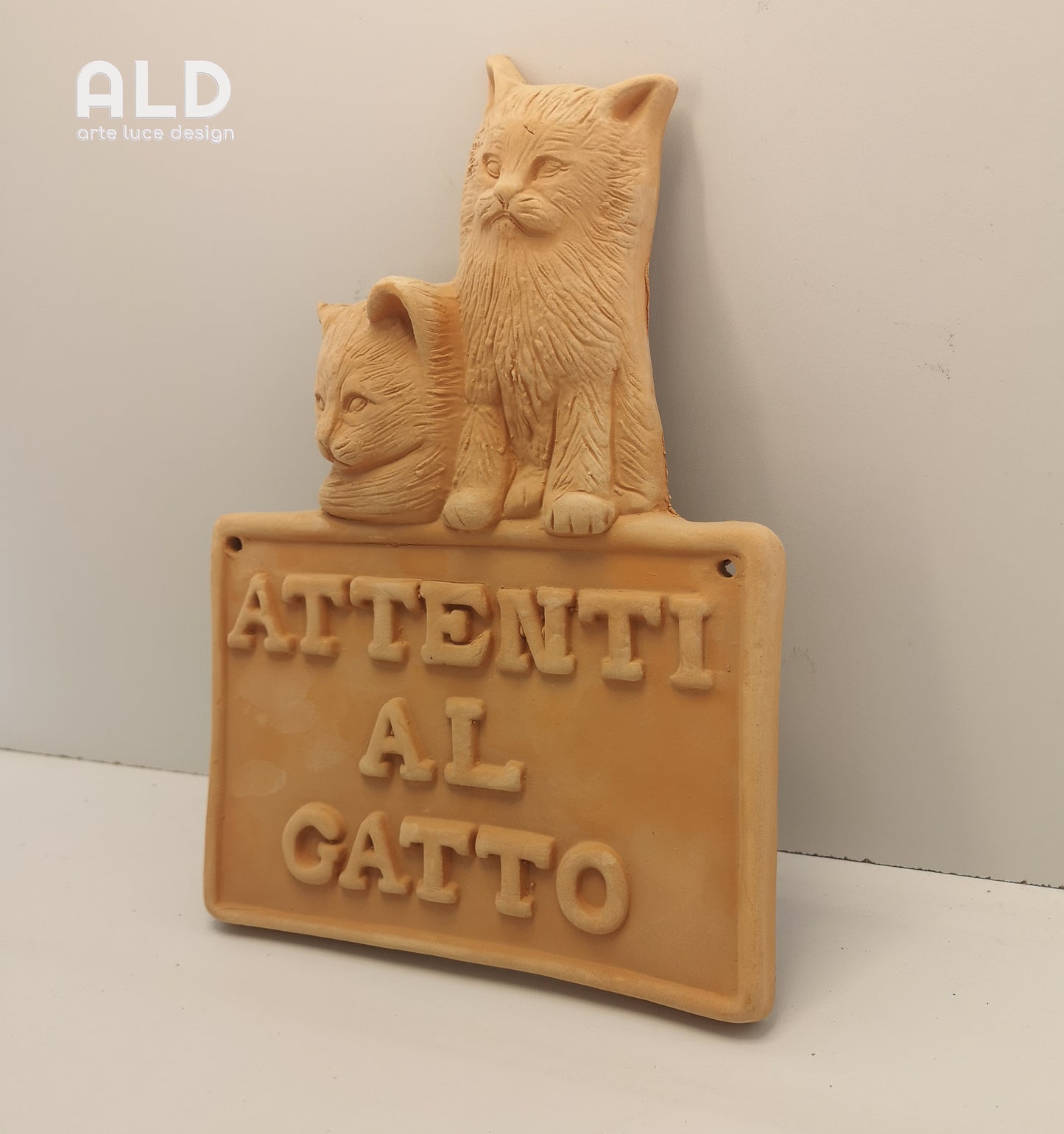 ATTENTI AL GATTO  in terracotta siciliana avviso da parete decorazione da muro