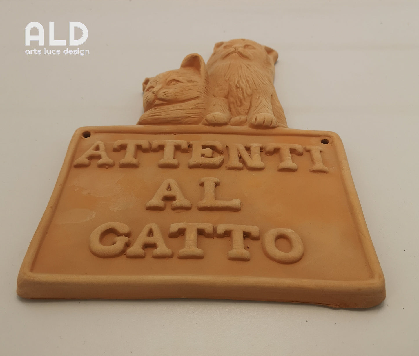 ATTENTI AL GATTO  in terracotta siciliana avviso da parete decorazione da muro