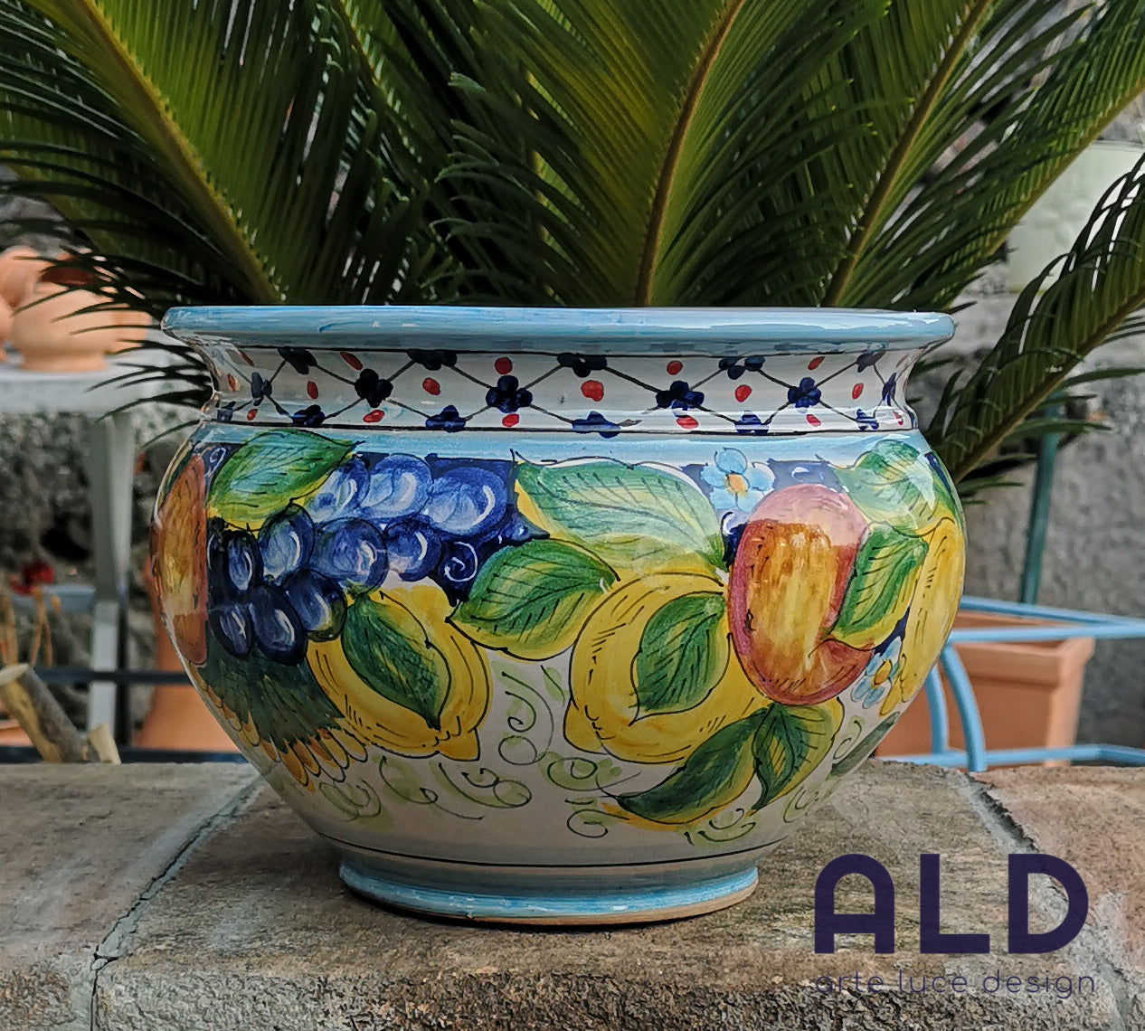 Vaso da Giardino Caspo Cache-Pot in Ceramica di Caltagirone Porta Piante Fiori