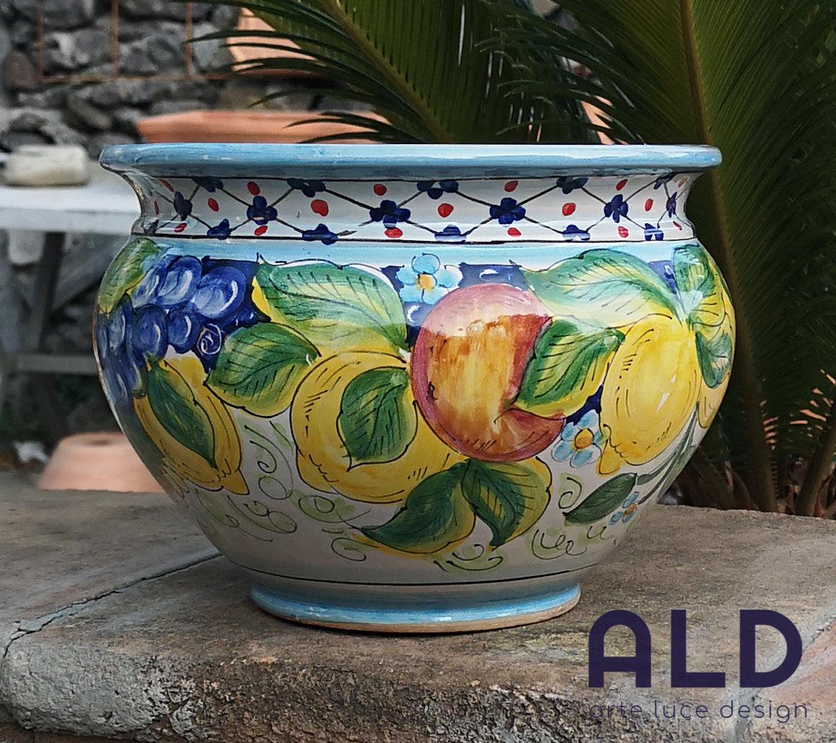 Vaso da Giardino Caspo Cache-Pot in Ceramica di Caltagirone Porta Piante Fiori