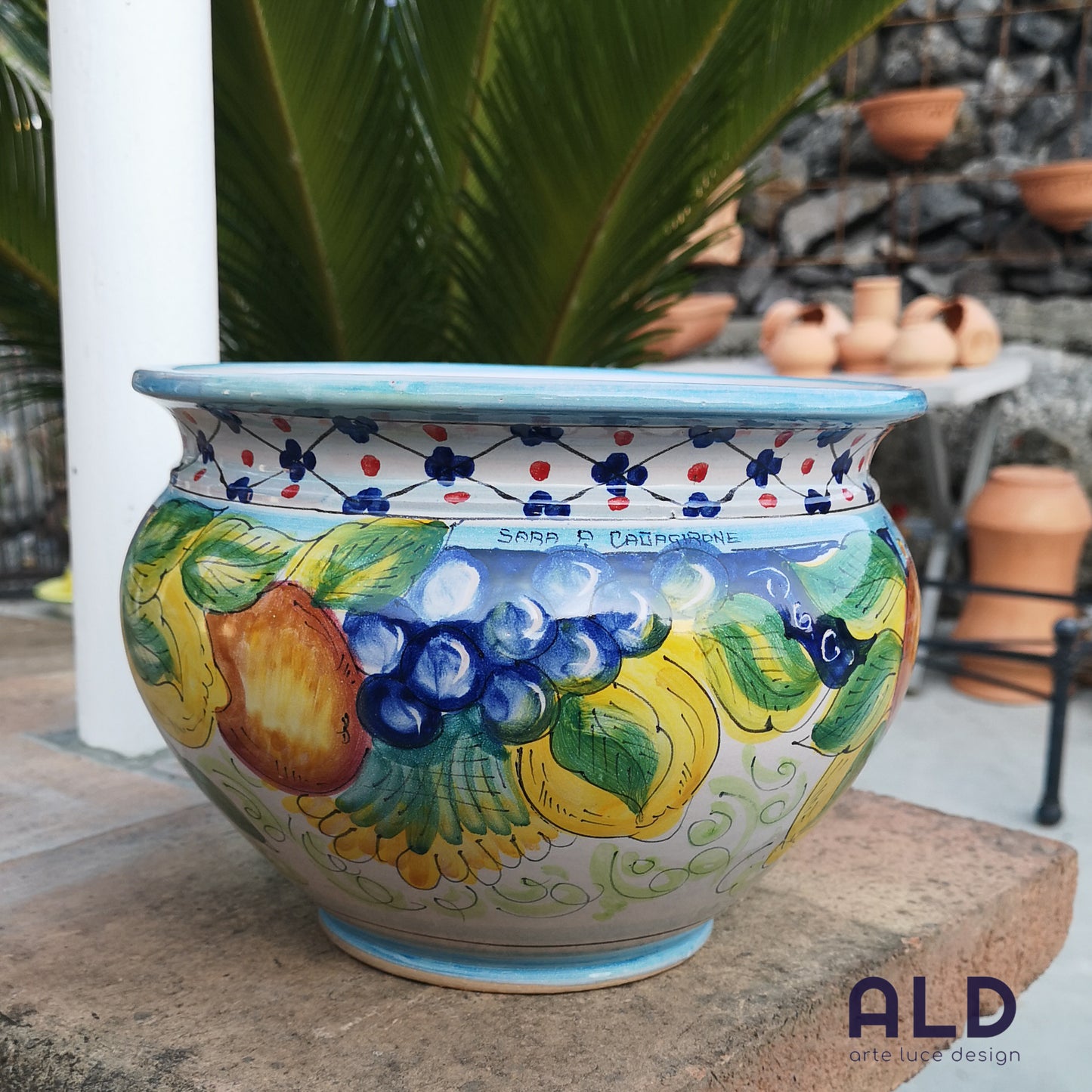 Vaso da Giardino Caspo Cache-Pot in Ceramica di Caltagirone Porta Piante Fiori