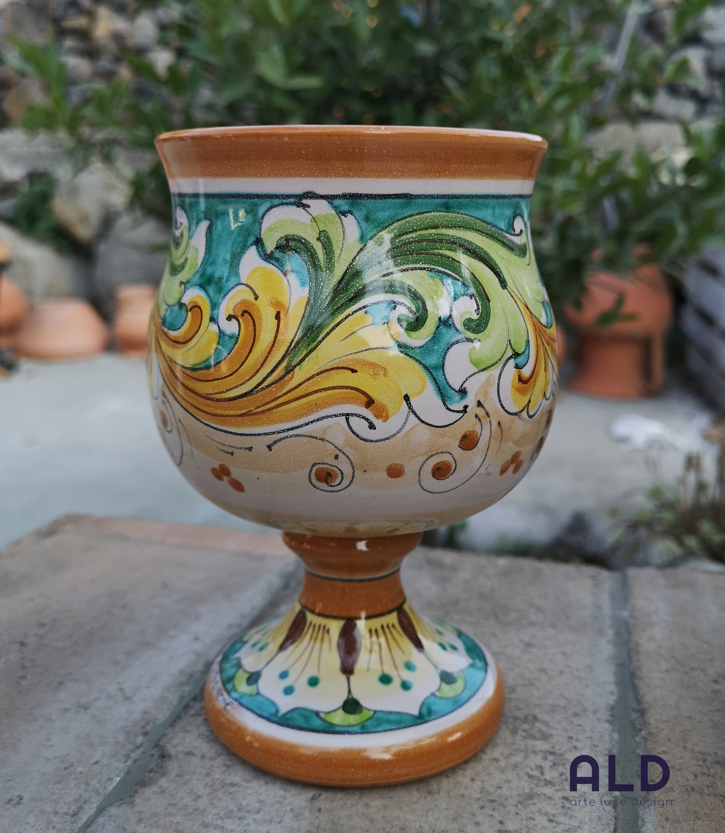 Calici da Vino in Ceramica di Caltagirone Coppia di Calice decorato da Cucina