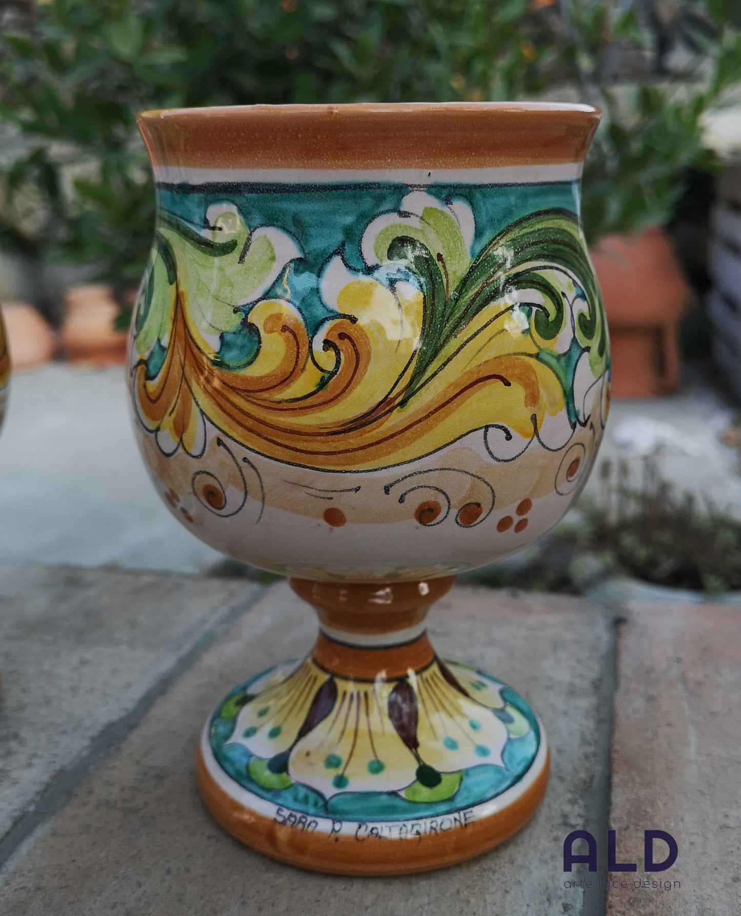 Calici da Vino in Ceramica di Caltagirone Coppia di Calice decorato da Cucina