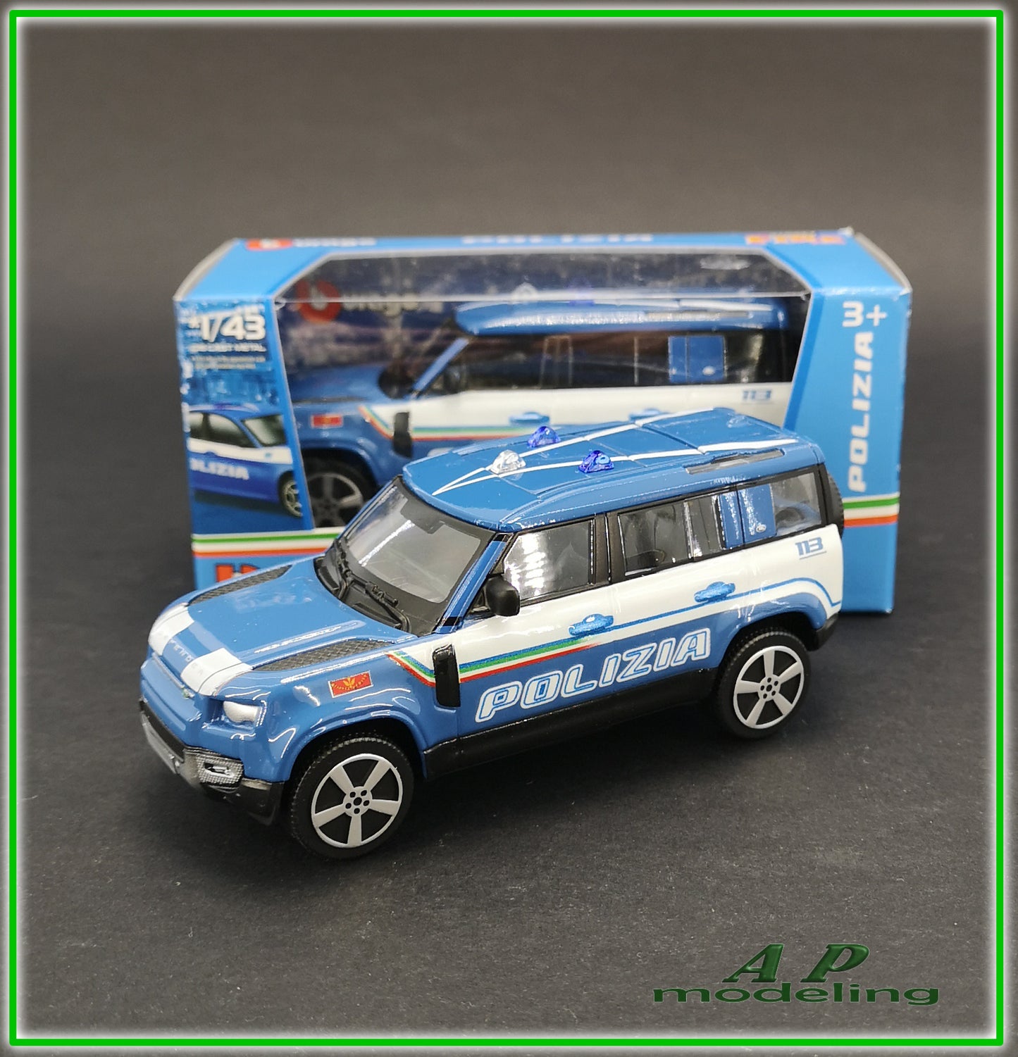 modellino auto 1/43 land rover defender 110 polizia suv fuoristrada bburago