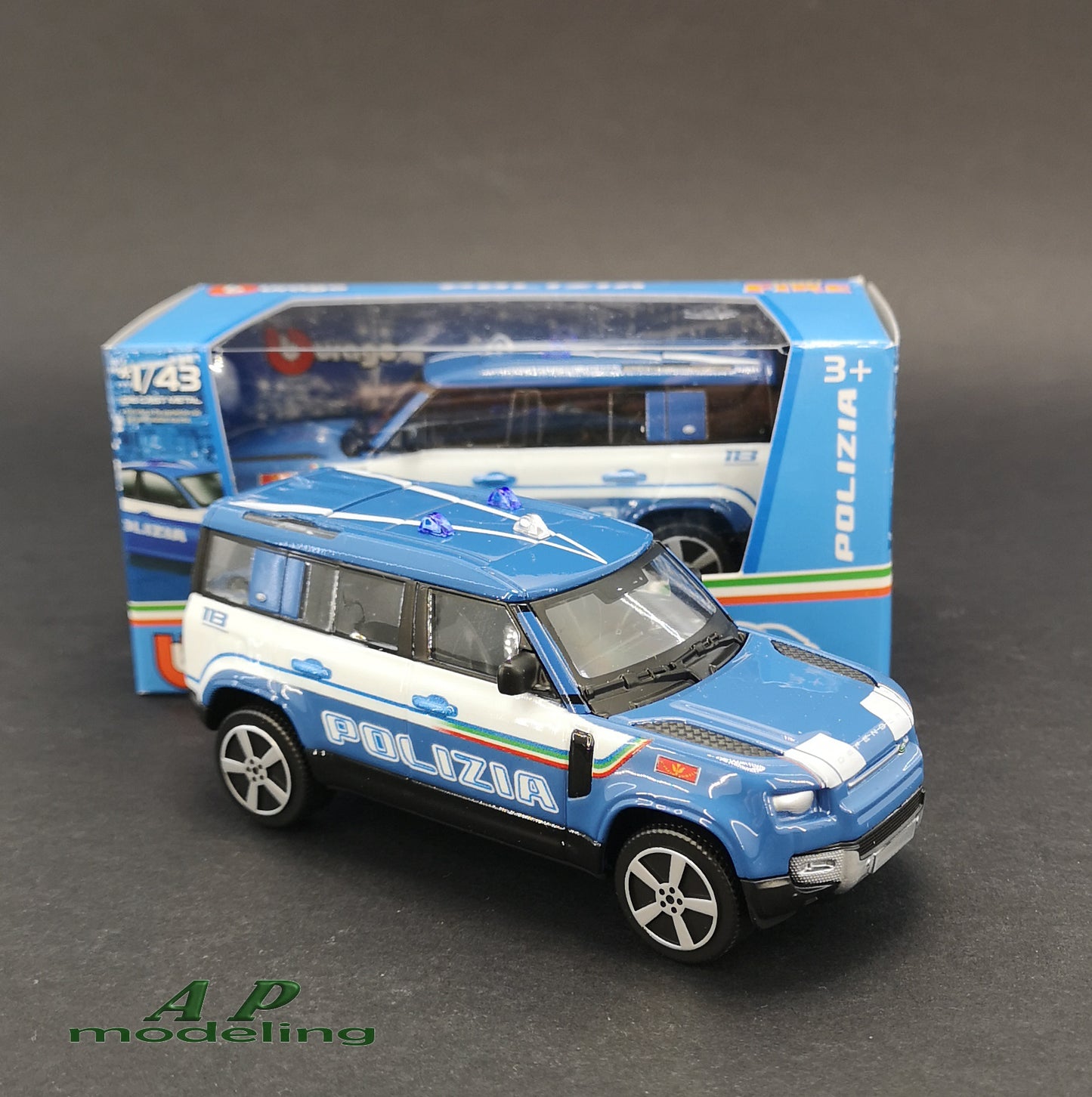 modellino auto 1/43 land rover defender 110 polizia suv fuoristrada bburago