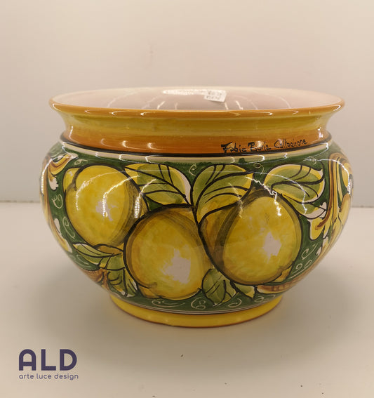 Vaso porta piante in ceramica di Caltagirone cachepot con limoni da giardino