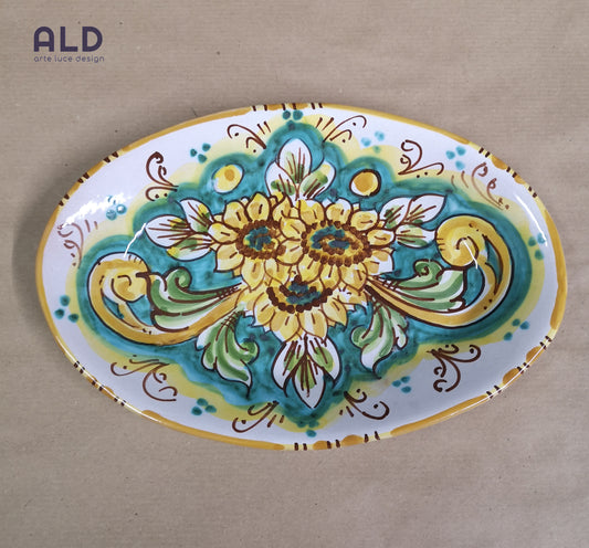 Piatto ovale in ceramica di Caltagirone soprammobile decorativo da cucina