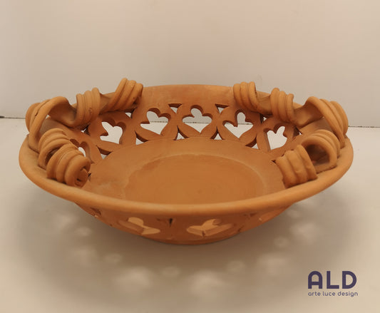 Centro tavola traforato portafrutta da cucina in terracotta grezza da decorare