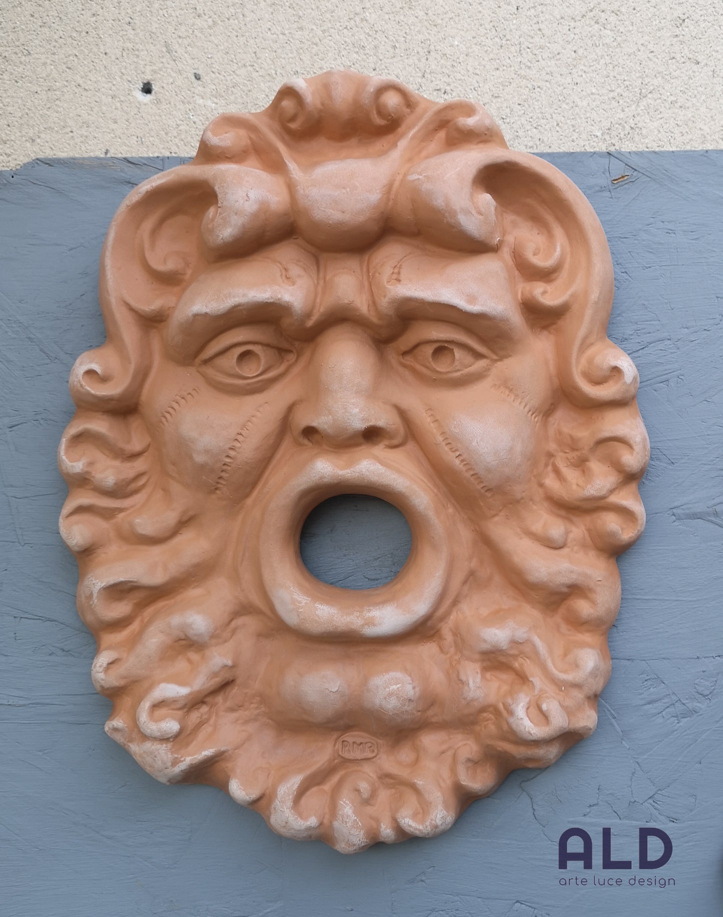 Decorazione da fontana maschera Barocco in terracotta fregio murale da parete