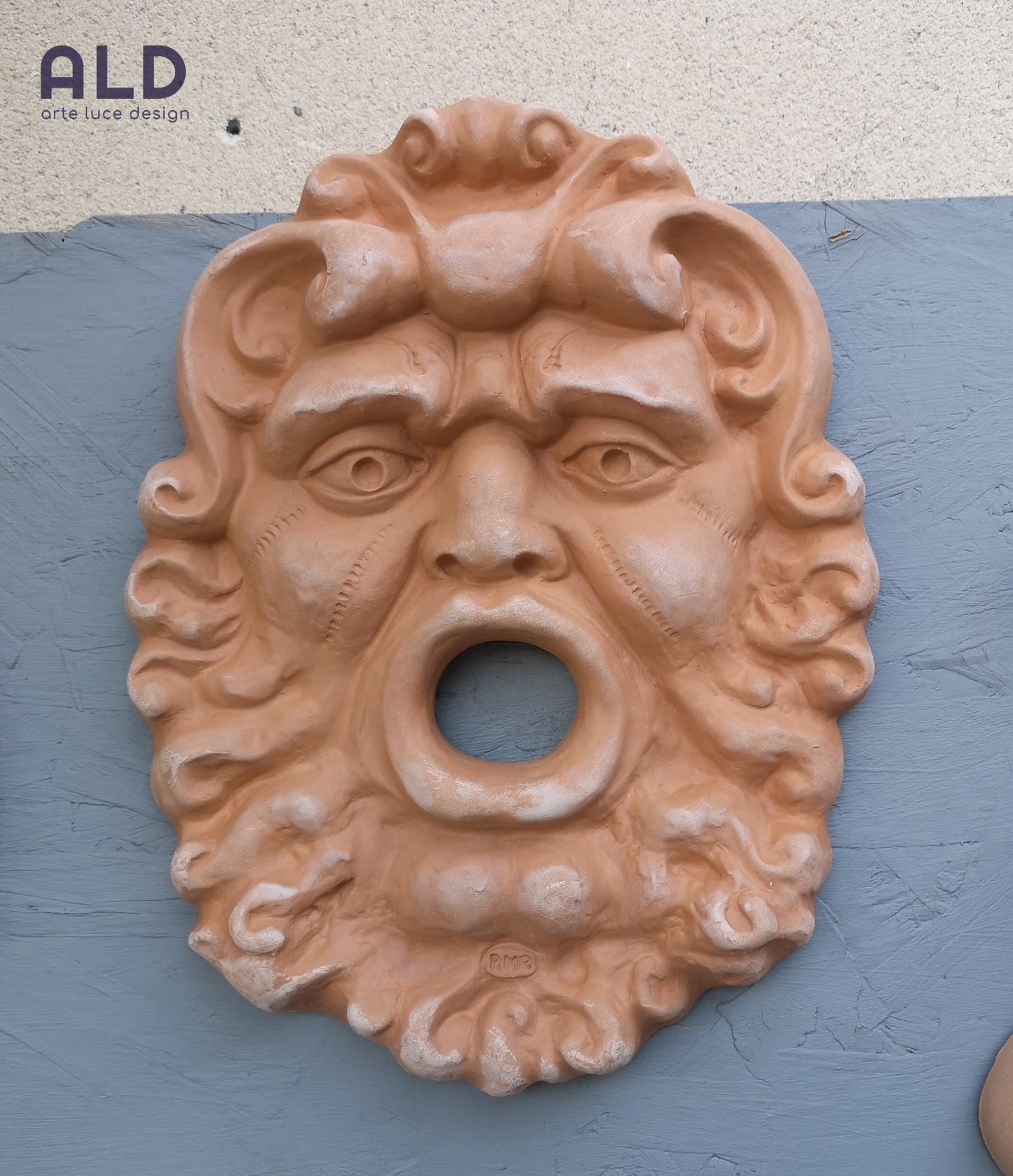 Decorazione da fontana maschera Barocco in terracotta fregio murale da parete