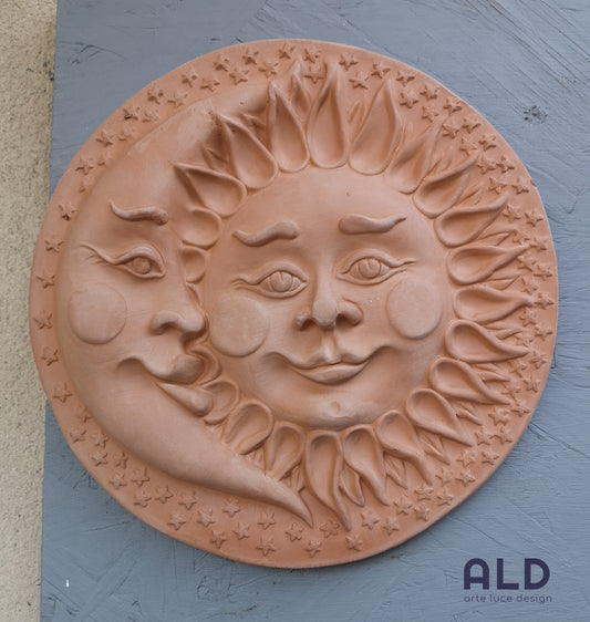 Sole e Luna in terracotta fregio da parete decorazione murale interno esterno